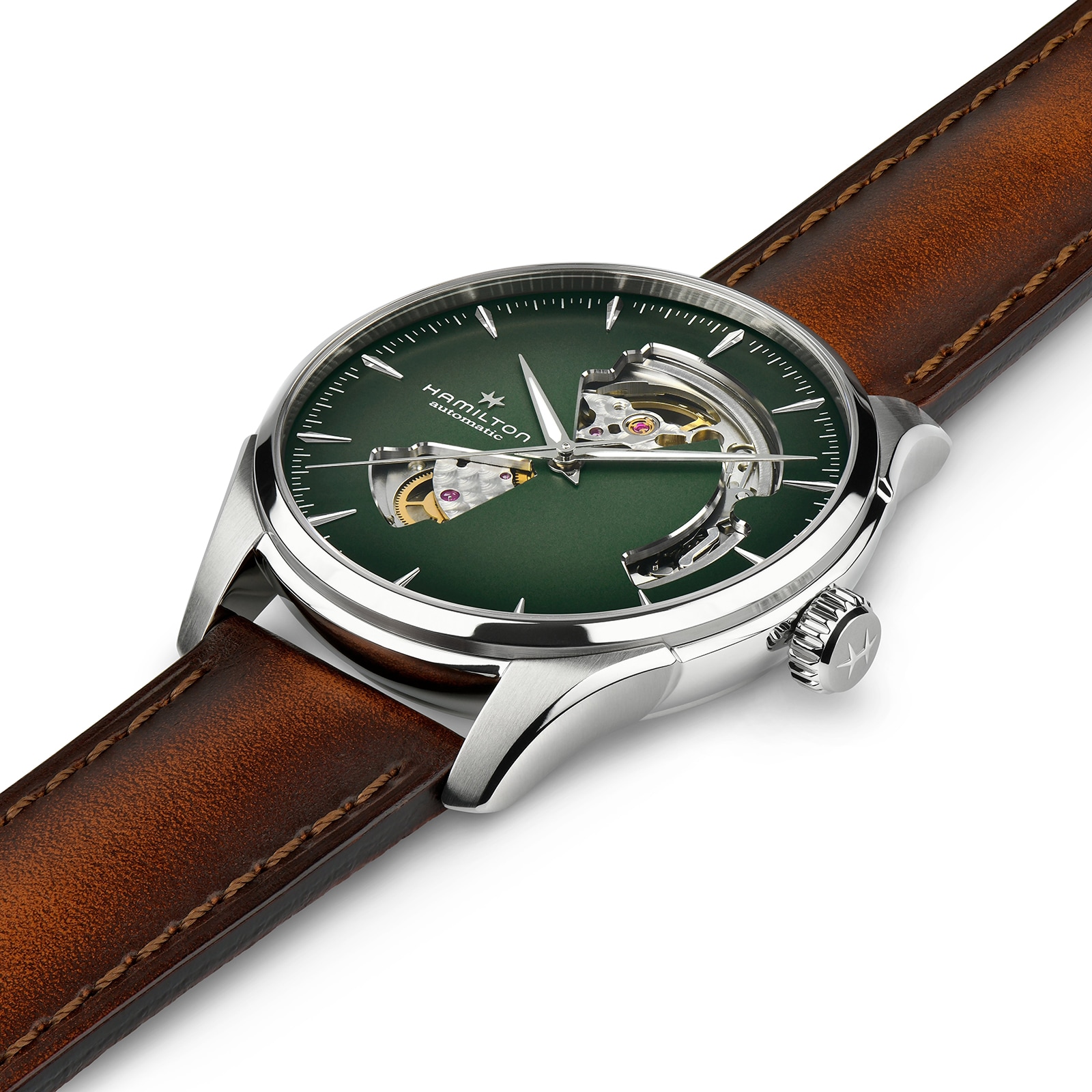 Replica Hamilton Jazzmaster Open Heart 40mm Mens details Green H32675560
