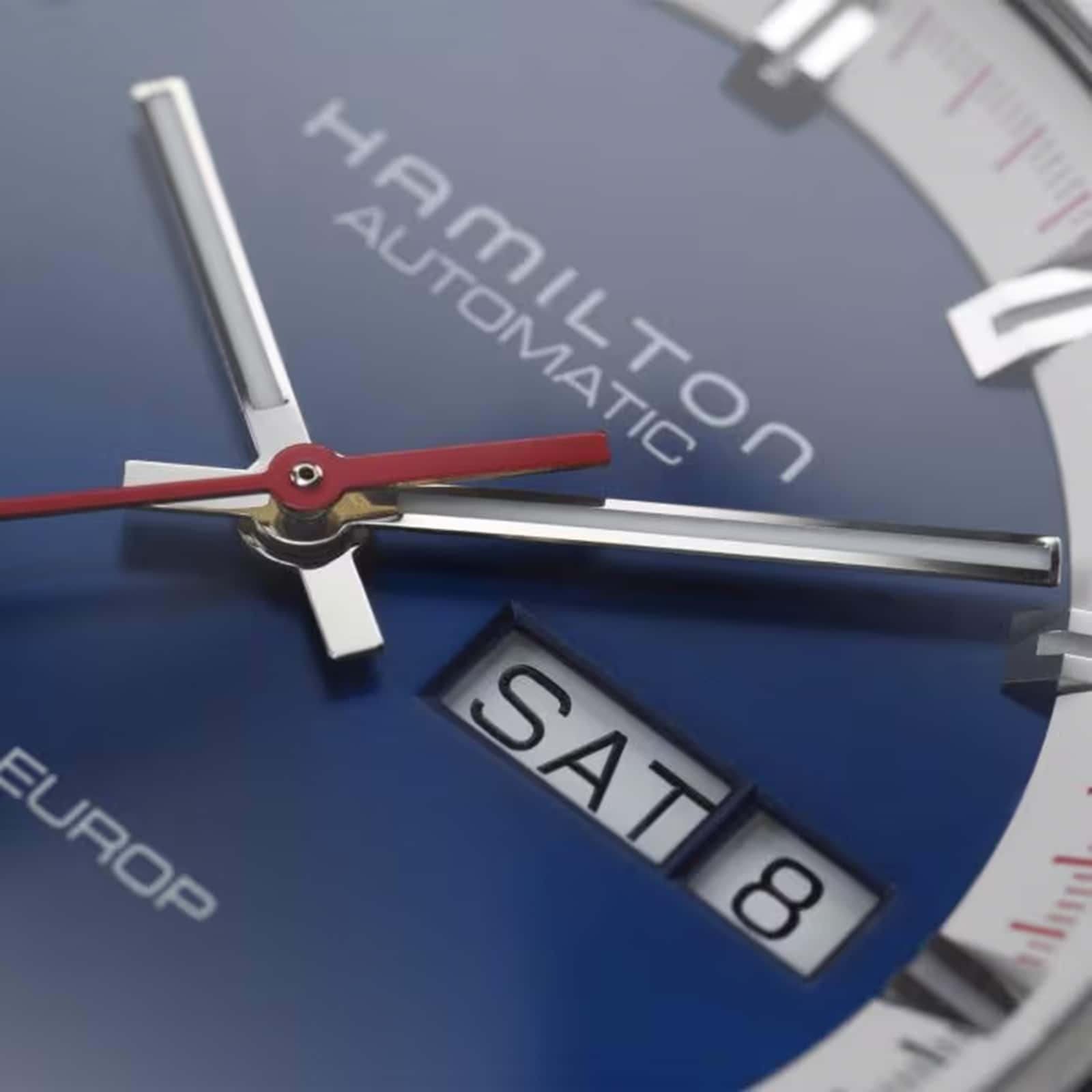Replica Hamilton American Classic Pan Europ Day Date Auto 42mm Mens details Blue Interchangeable strap H35405741 3 Replica Hamilton American Classic Pan Europ Day Date Auto 42mm Mens details Blue Interchangeable strap H35405741
