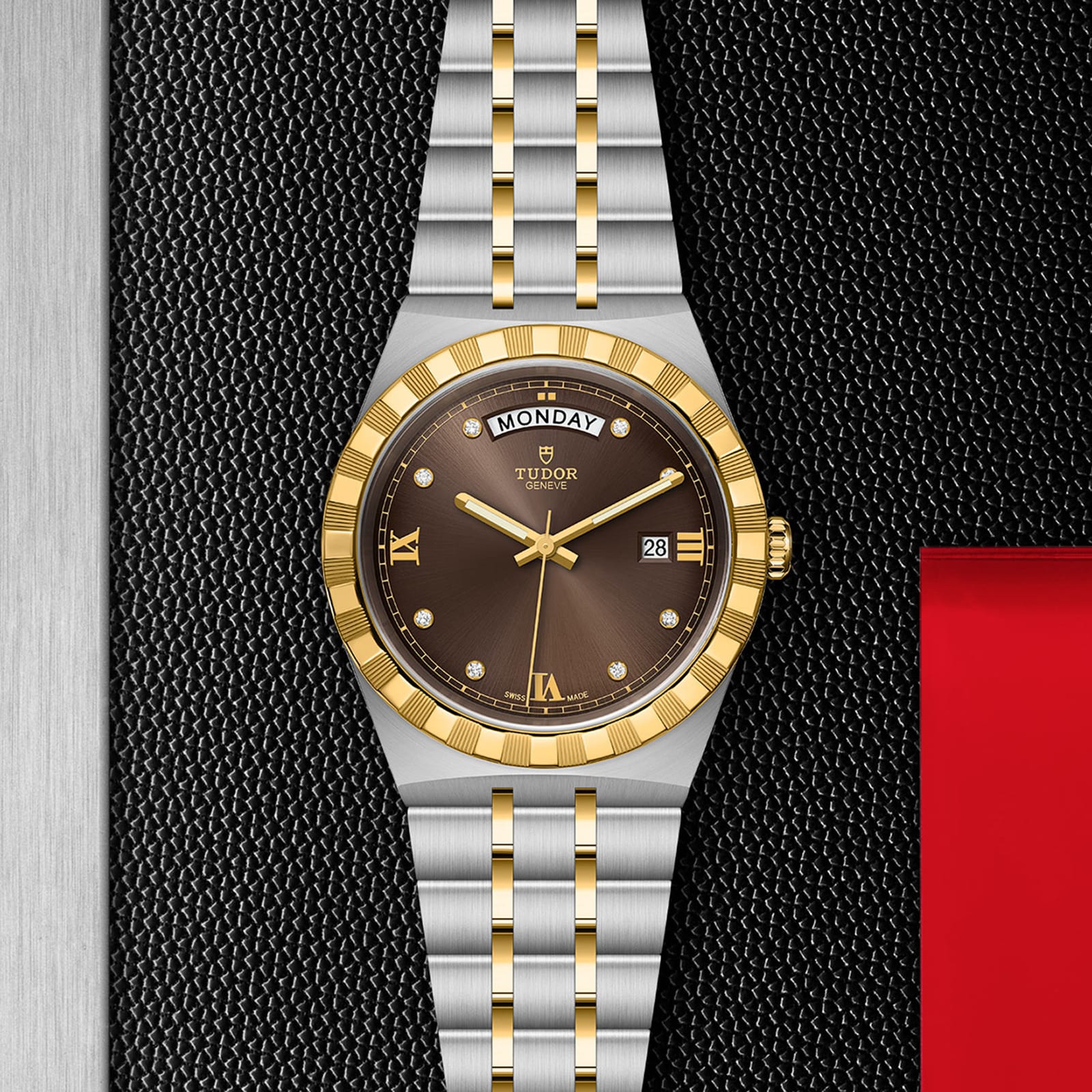 Replica Tudor Royal S G 41mm Steel Case Diamond-Set Chocolate Dial M28603-0008