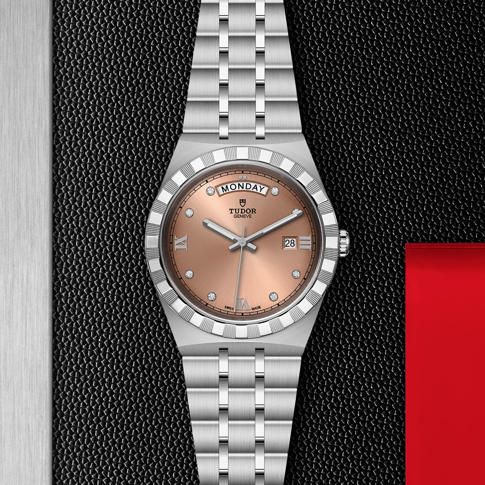 Replica Tudor Royal 41mm Steel Case Diamond-Set Salmon Dial M28600-0011