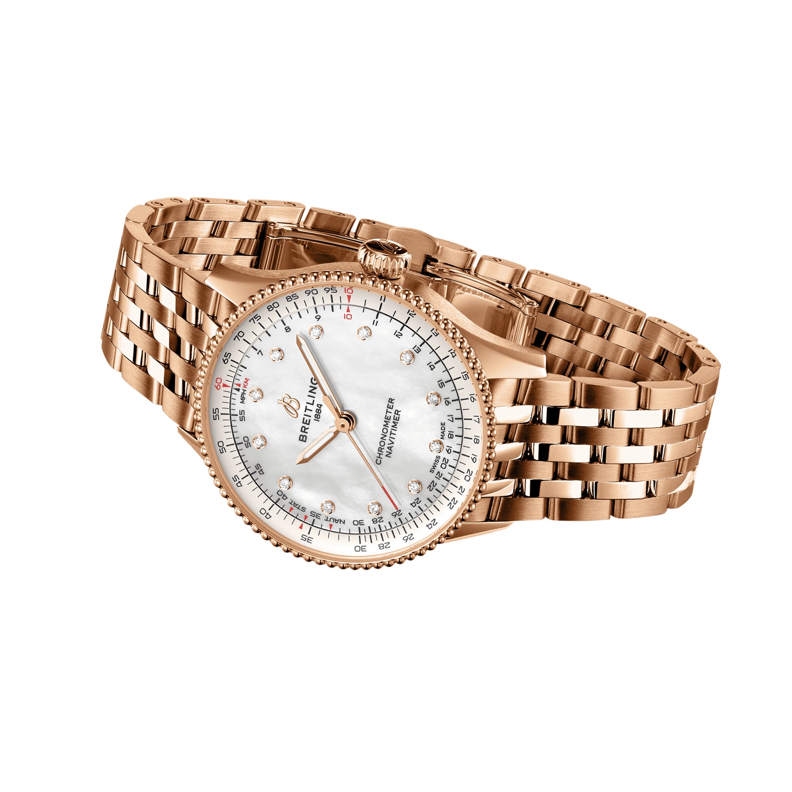 Replica Breitling Navitimer 36mm Ladies details White Mother Of Pearl 18k Red Gold R17327211A1R1