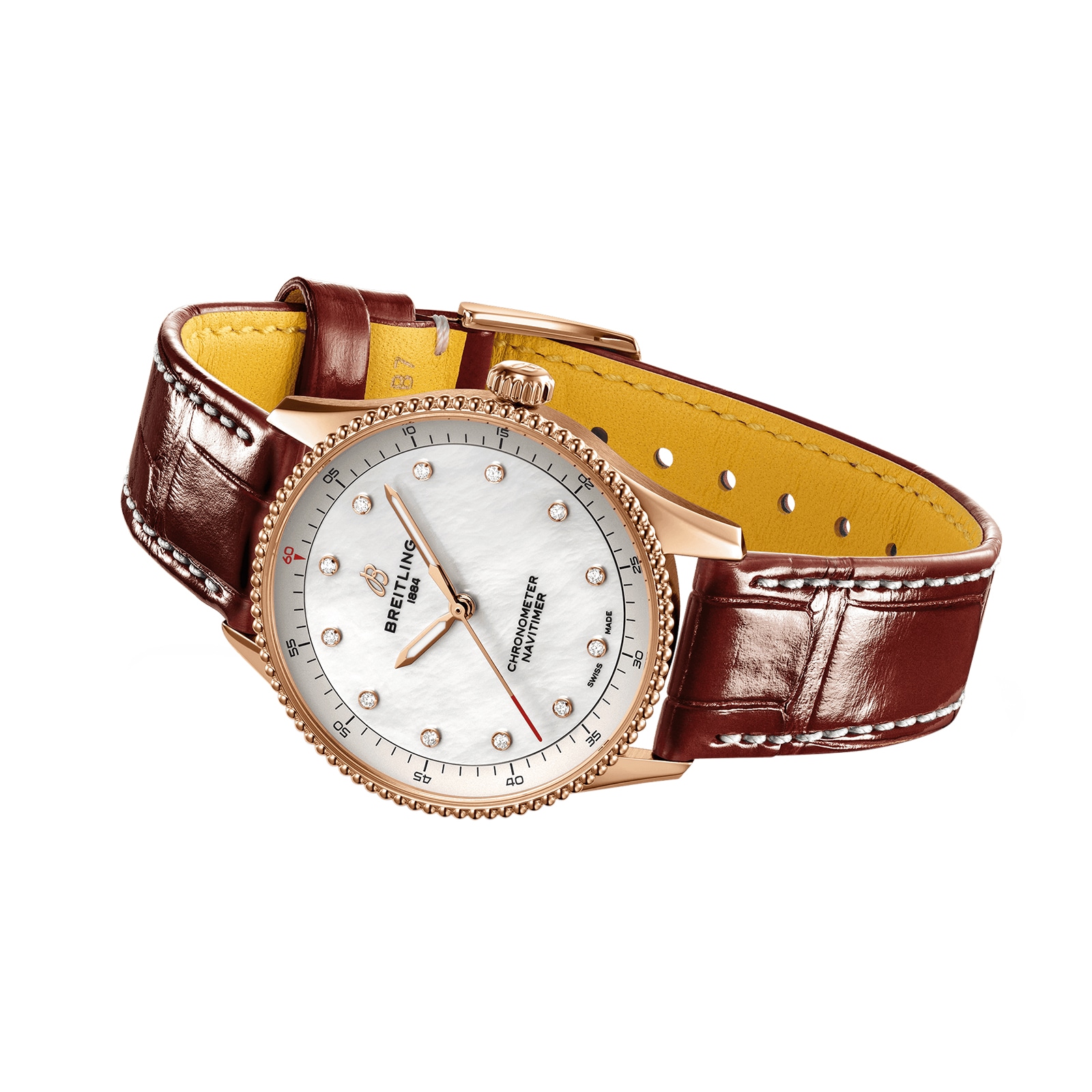 Replica Breitling Navitimer 32mm Ladies details White Mother Of Pearl Alligator 18k Red Gold R77320E61A1P1 3 Replica Breitling Navitimer 32mm Ladies details White Mother Of Pearl Alligator 18k Red Gold R77320E61A1P1