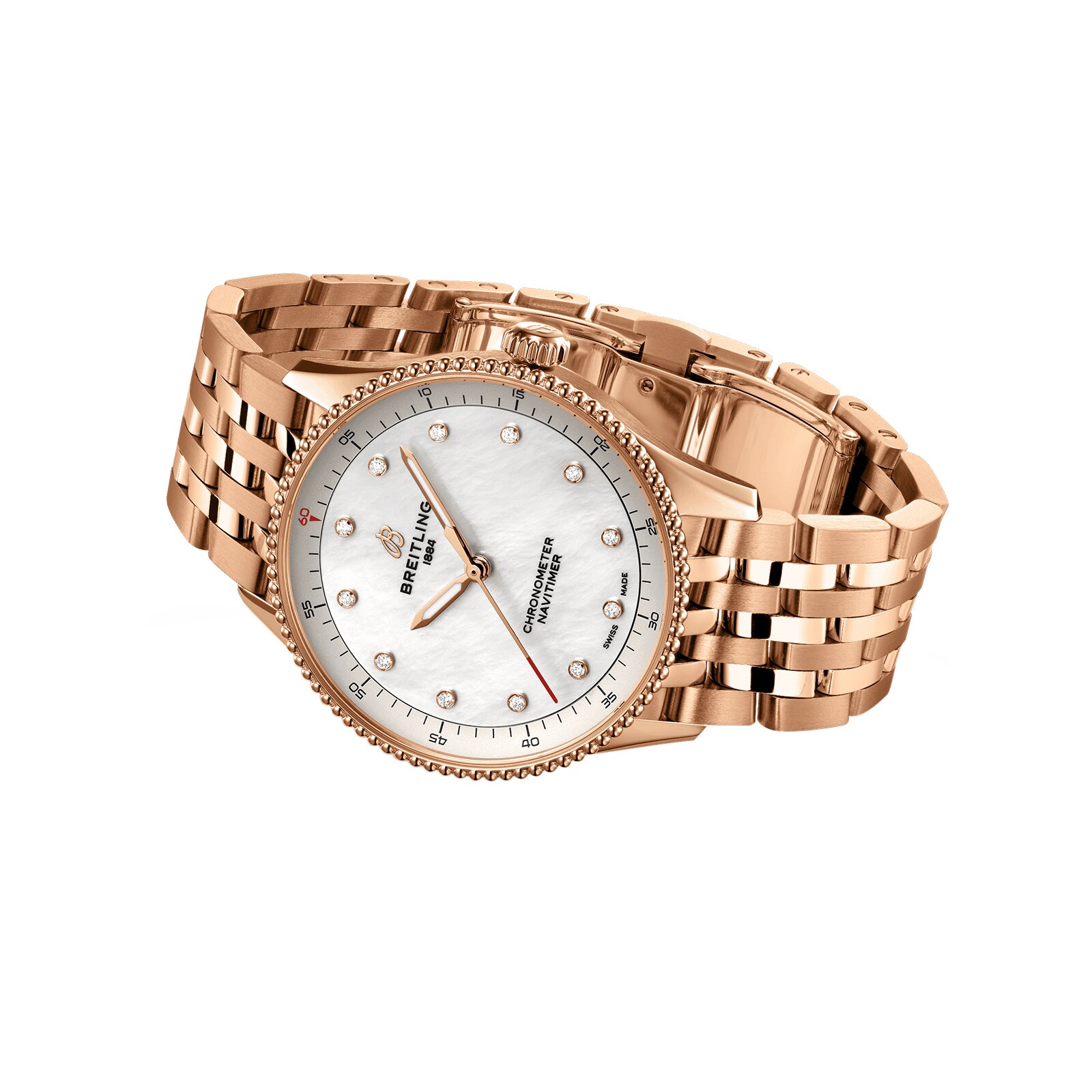 Replica Breitling Navitimer 32mm Ladies details White Mother Of Pearl 18k Red Gold R77320E61A1R1