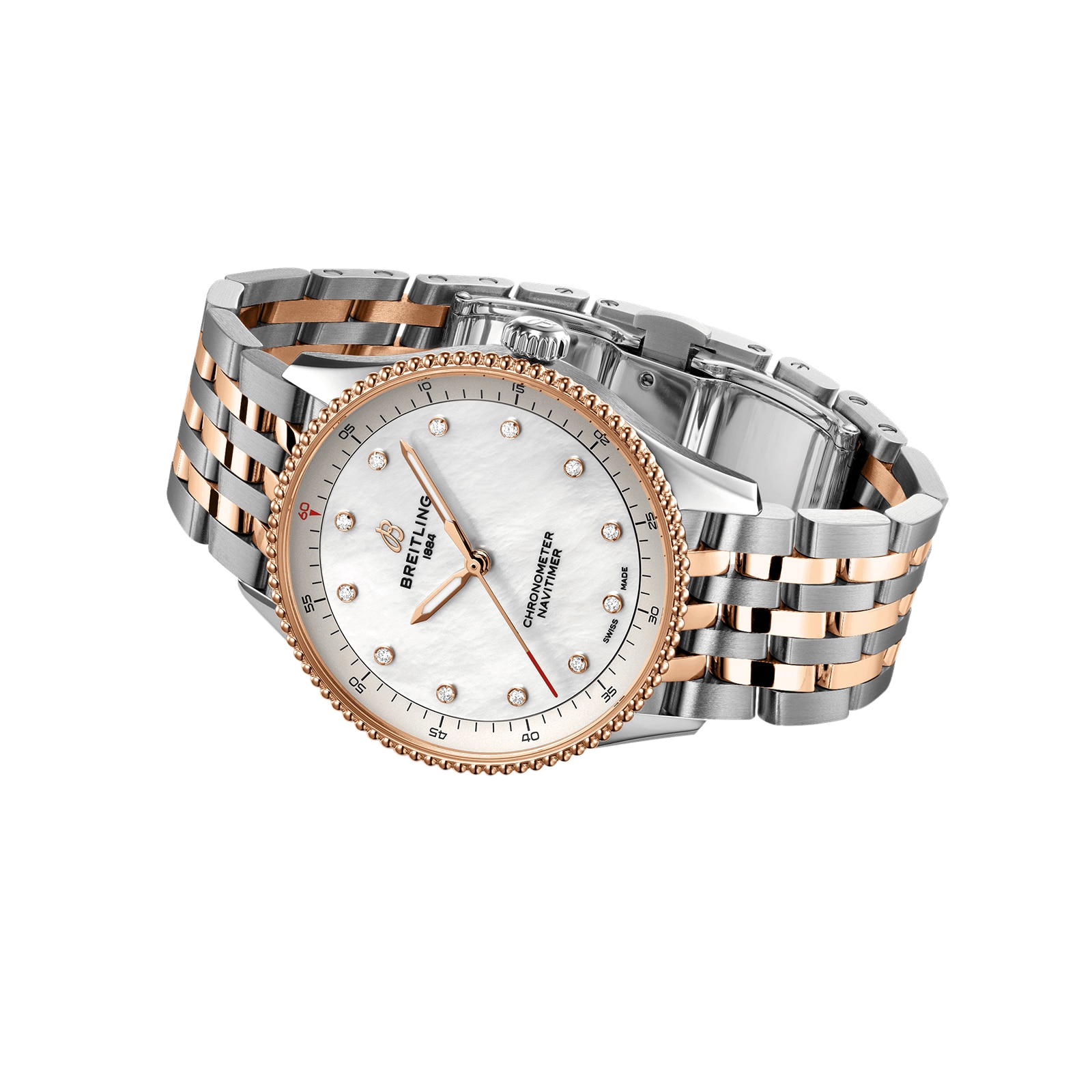 Replica Breitling Navitimer 32mm Ladies details White Mother Of Pearl Stainless Steel and 18k Red Gold U77320E61A1U1 3 Replica Breitling Navitimer 32mm Ladies details White Mother Of Pearl Stainless Steel and 18k Red Gold U77320E61A1U1