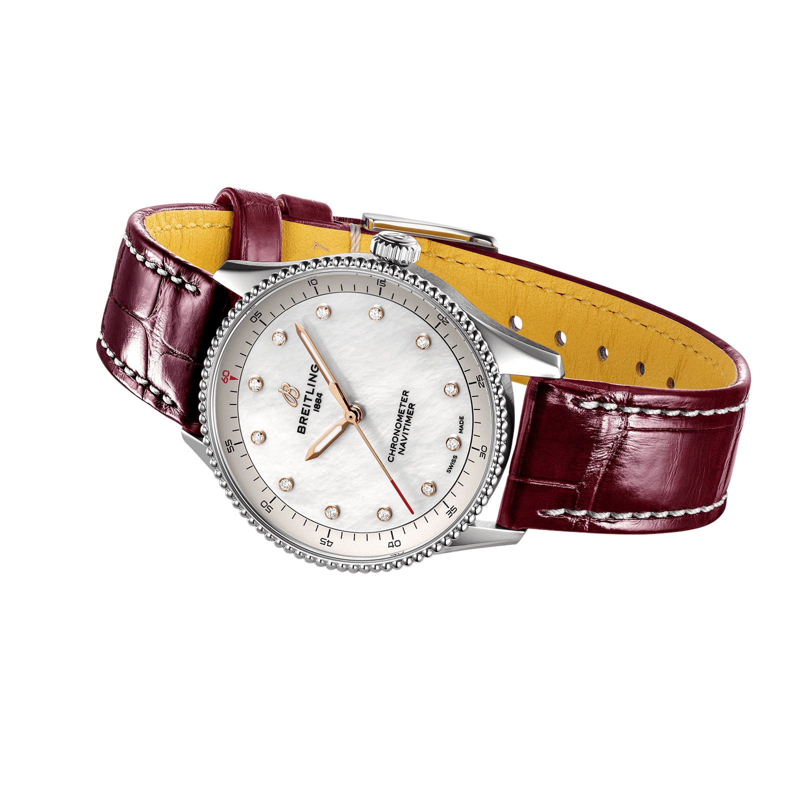 Replica Breitling Navitimer 32mm Ladies details White Mother Of Pearl Alligator A77320E61A2P2