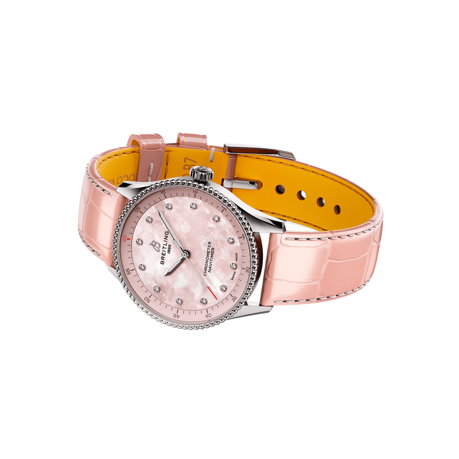 Replica Breitling Navitimer 32mm Ladies details Pink Mother Of Pearl Alligator A77320D91K1P1