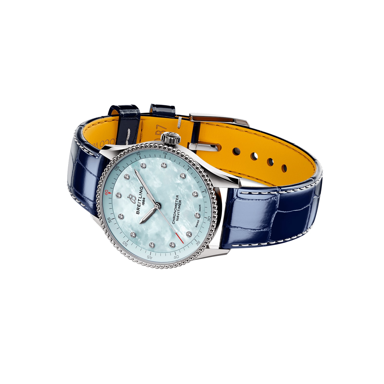 Replica Breitling Navitimer 32mm Ladies details Blue Mother Of Pearl Alligator A77320171C1P1