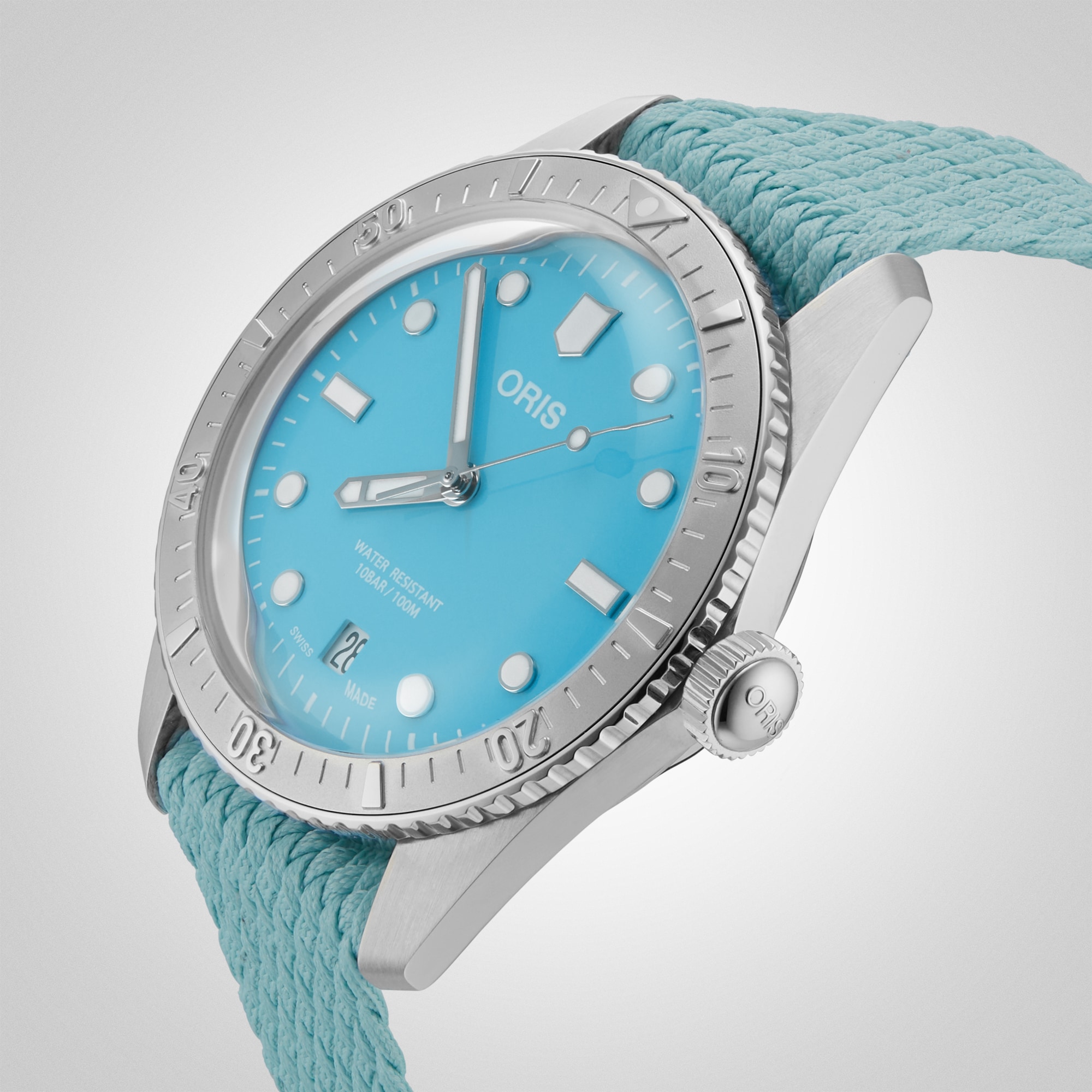 Replica Oris Divers Heritage 1965 38mm Unisex details Blue Fabric 01 733 7771 4055-07 3 19 02S