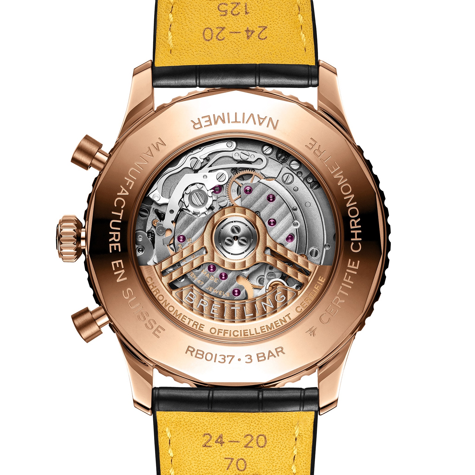 Replica Breitling Navitimer Chronograph 18ct Rose Gold 46mm Mens details Green Alligator RB0137241L1P1 3 Replica Breitling Navitimer Chronograph 18ct Rose Gold 46mm Mens details Green Alligator RB0137241L1P1