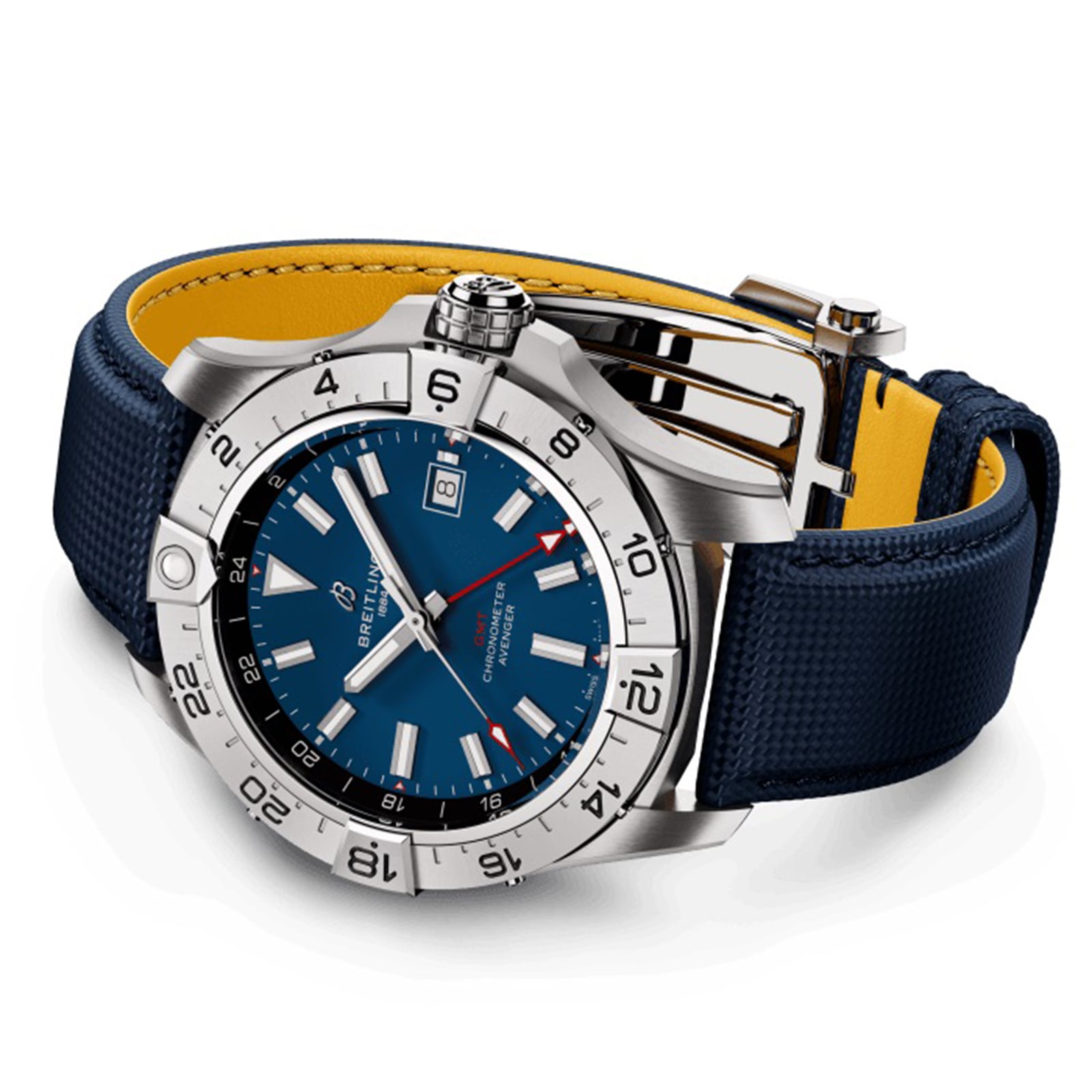 Replica Breitling Avenger Automatic GMT 44mm Mens details Blue Leather A32320101C1X1