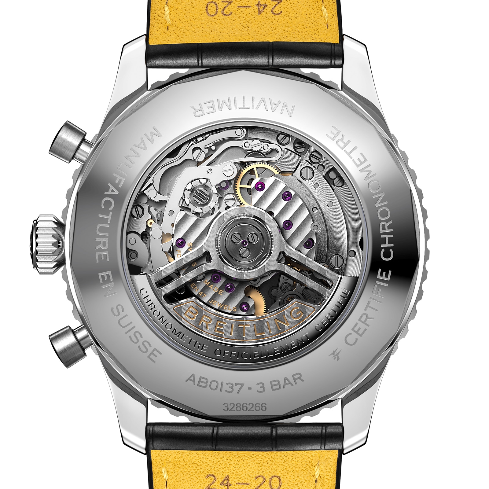 Replica Breitling Navitimer B01 Chronograph 46 Stainless Steel Leather Strap details AB0137241L1P1