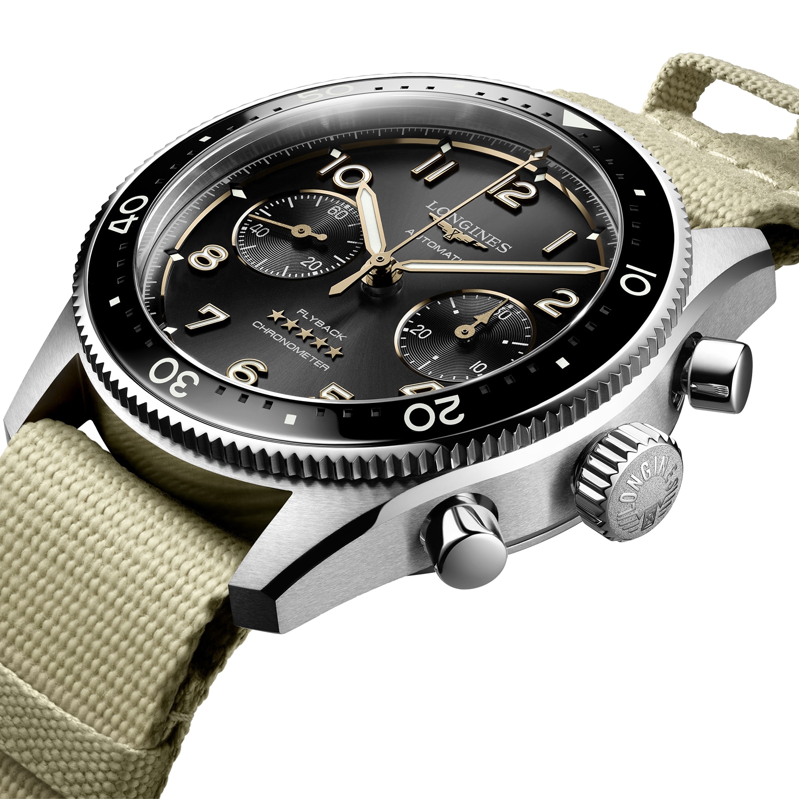 Replica Longines Spirit Flyback 42mm Steel Beige NATO Strap Black Sunray Dial L38214539 3 Replica Longines Spirit Flyback 42mm Steel Beige NATO Strap Black Sunray Dial L38214539