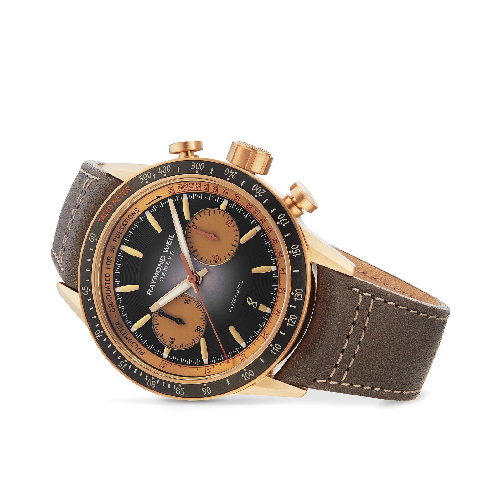 Replica Raymond Weil Freelancer Bronze Chronograph Leather details 43.5mm 7780-B1-20422