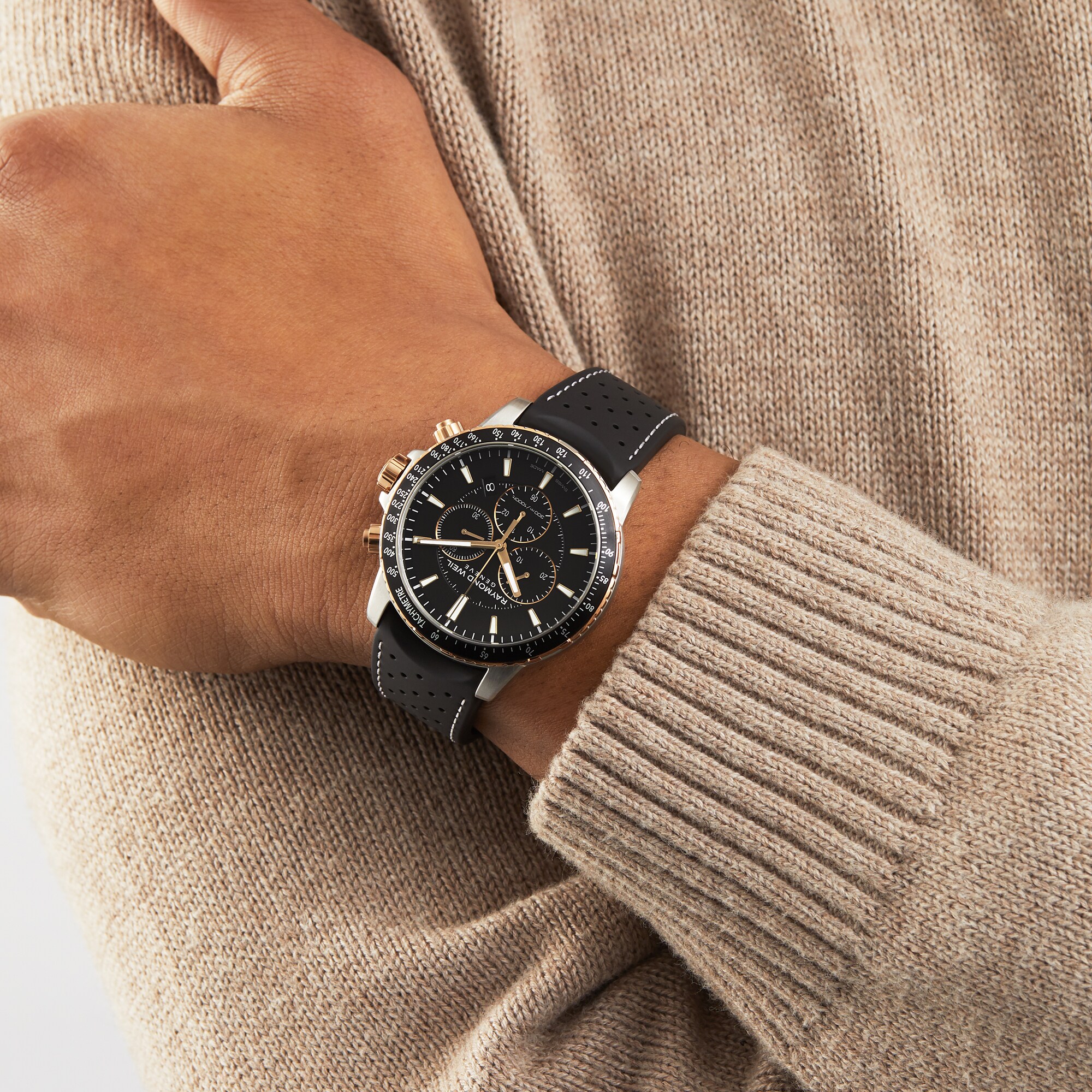 Replica Raymond Weil Tango Mens Black Rubber Strap Chronograph details 43mm 8570-RS1-20001