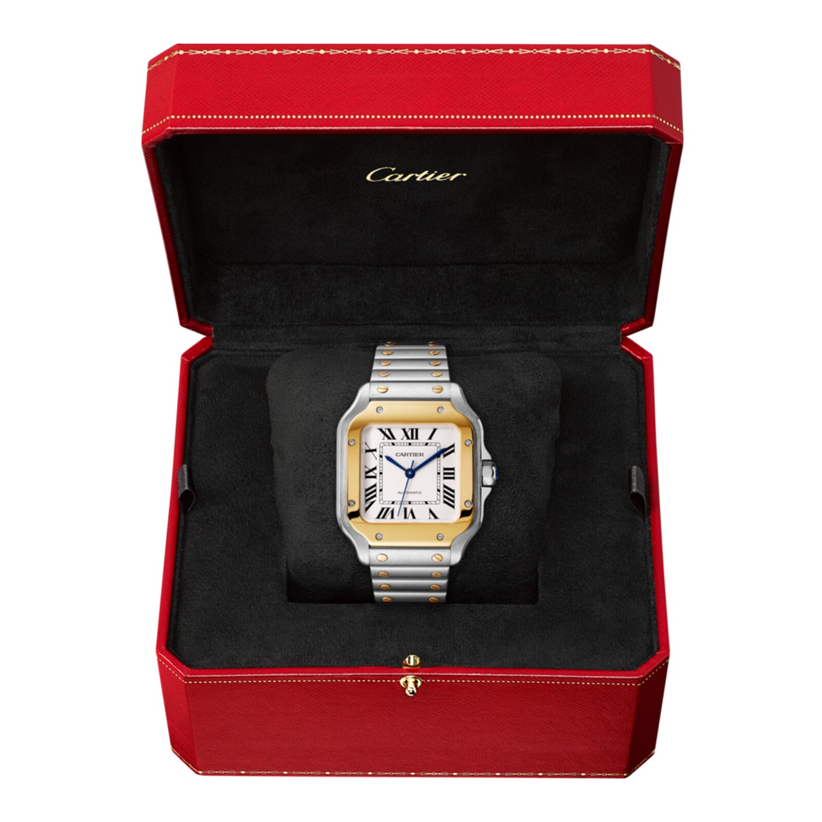 Replica Cartier Santos De Cartier details Medium Model Automatic Movement Yellow Gold Steel Interchangeable Metal And Leather Bracelets W2SA0016