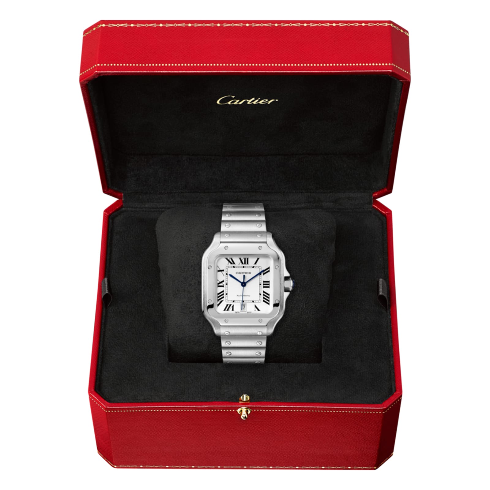 Replica Cartier Santos De Cartier details Large Model Automatic Movement Steel Interchangeable Metal And Leather Bracelets WSSA0018