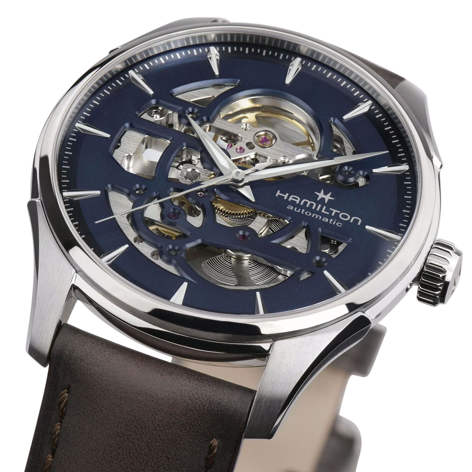 Replica Hamilton Jazzmaster Skeleton Automatic 40mm Mens details Navy Stainless Steel H42535541