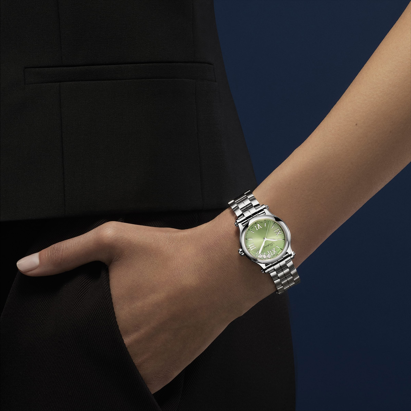 Replica Chopard Happy Sport 30mm Quartz Lucent Steel Diamonds - Green 278590-3013