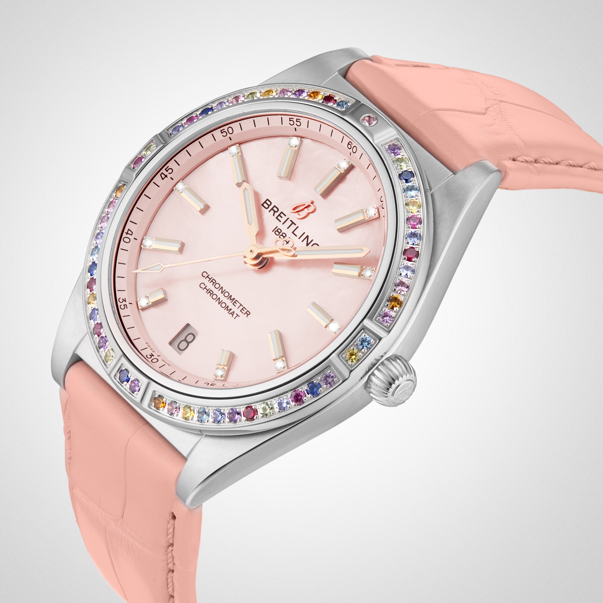 Replica Breitling Chronomat Automatic 36 South Sea Pink Leather Strap Ladies details G10380BB1K1P1