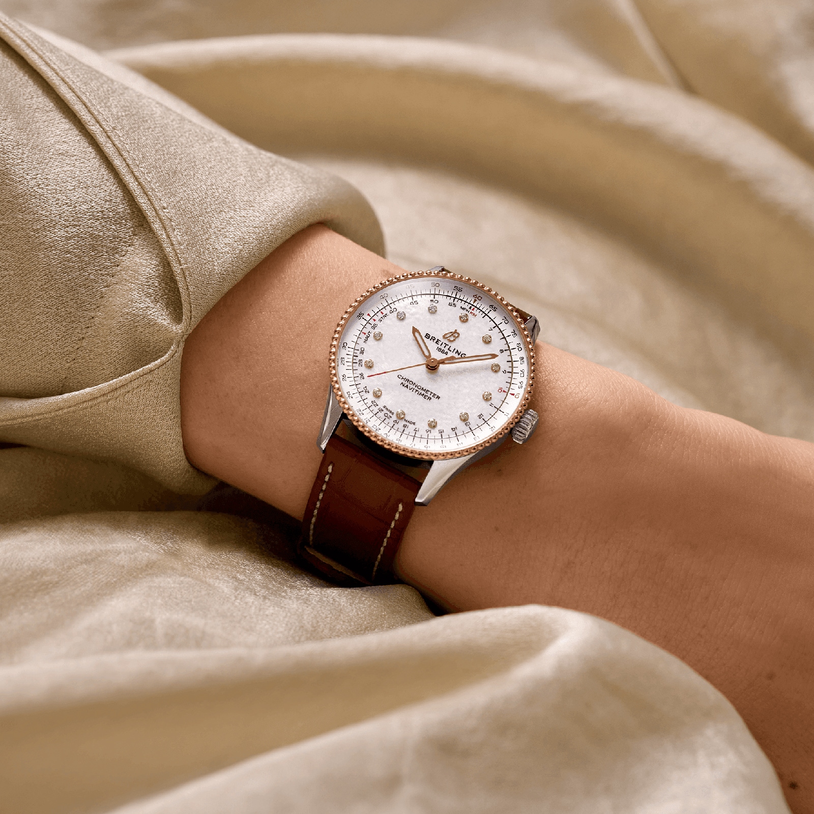 Replica Breitling Navitimer 36mm Ladies details White Mother Of Pearl Alligator U17327211A1P1