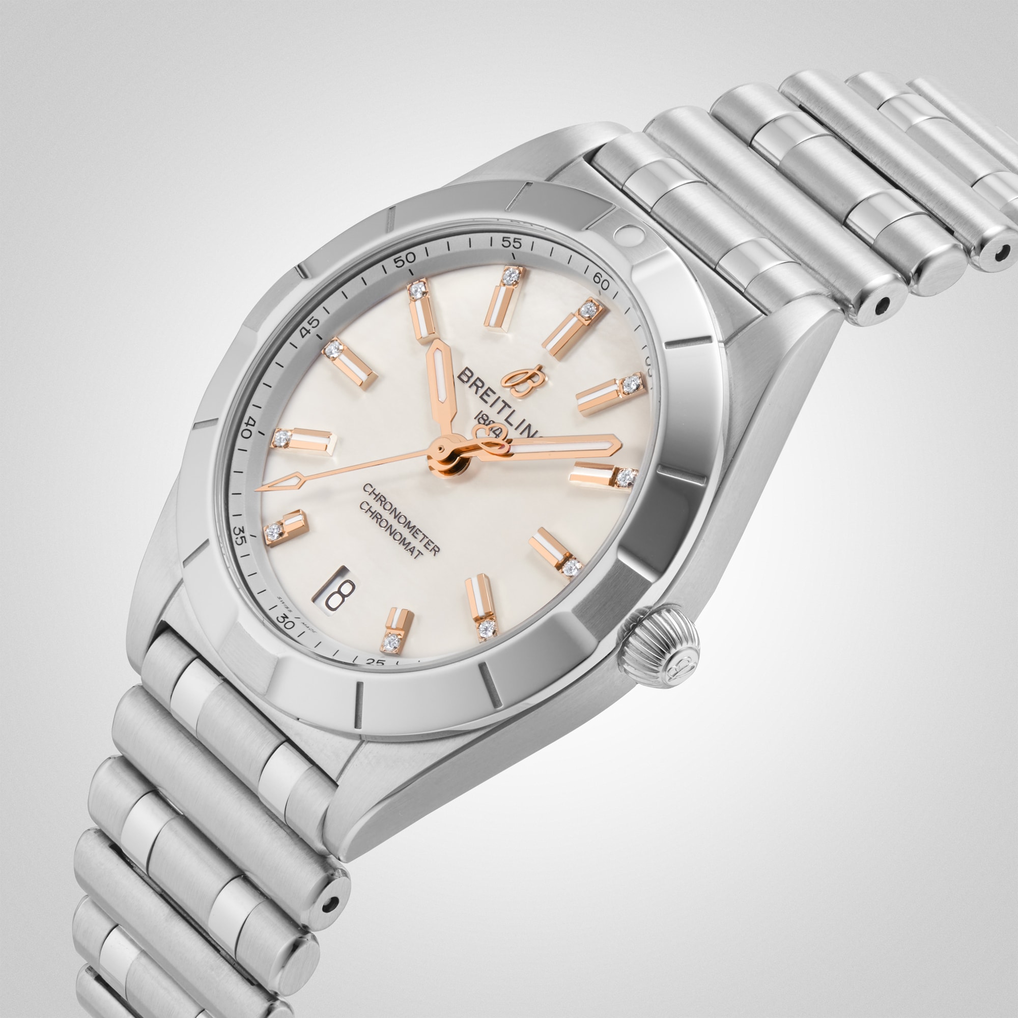 Replica Breitling Chronomat 32 Stainless Steel Mother of Pearl details A77310101A4A1 4 Replica Breitling Chronomat 32 Stainless Steel Mother of Pearl details A77310101A4A1