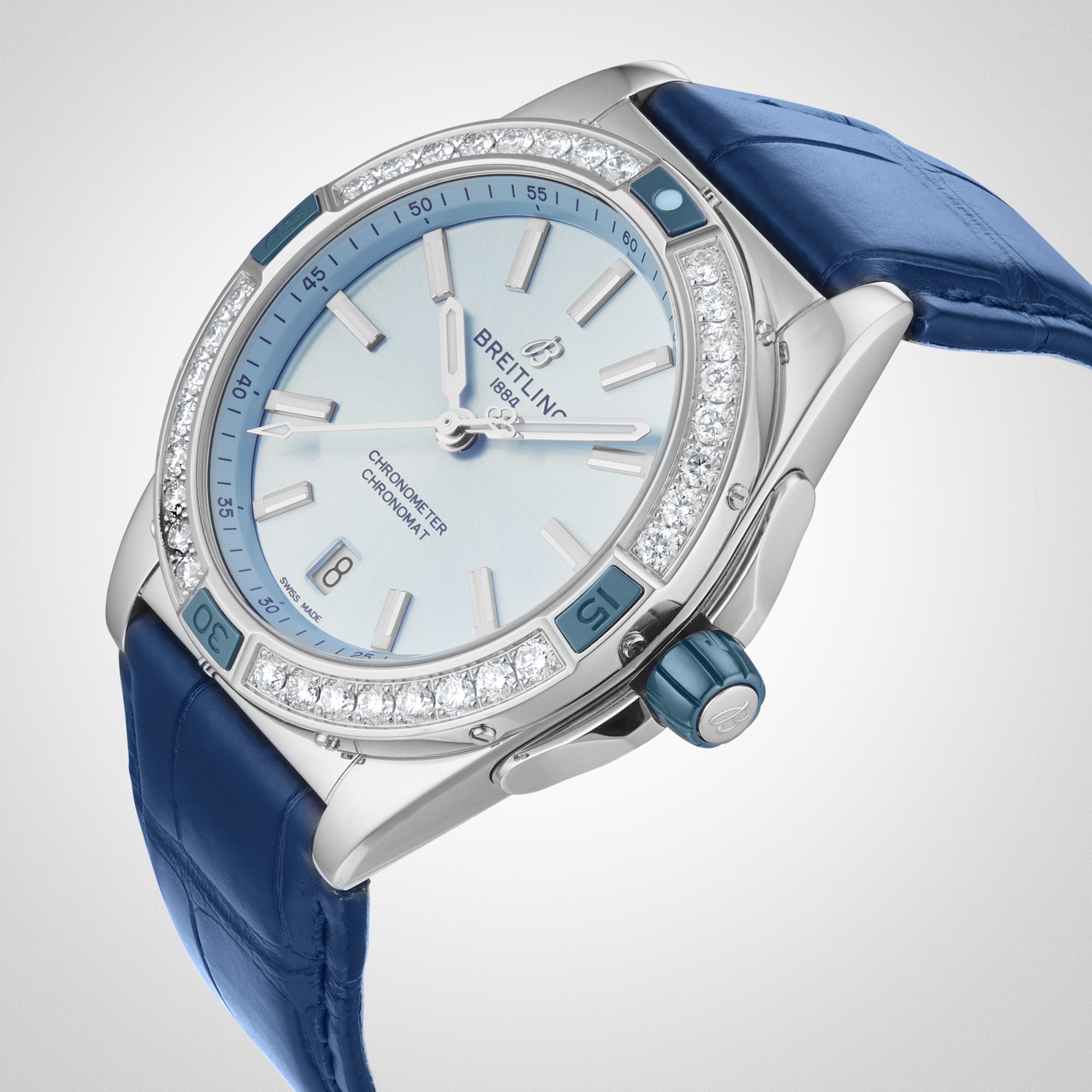 Replica Breitling Super Chronomat Automatic 38 Blue Leather Strap details A17356531C1P1
