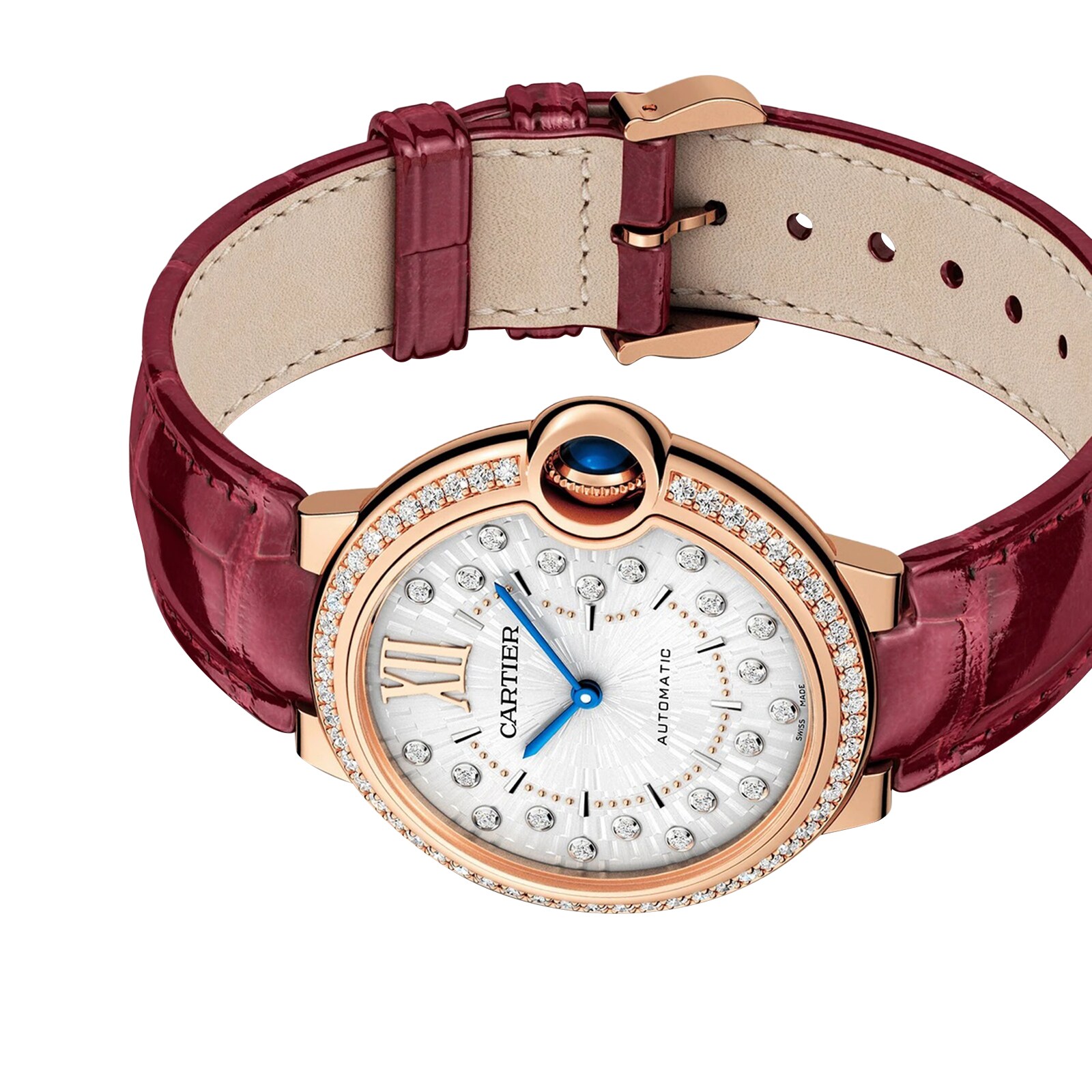 Replica Cartier Ballon Bleu De Cartier details 36mm Automatic Mechanical Movement Rose Gold Diamonds Leather WJBB0081 4 Replica Cartier Ballon Bleu De Cartier details 36mm Automatic Mechanical Movement Rose Gold Diamonds Leather WJBB0081