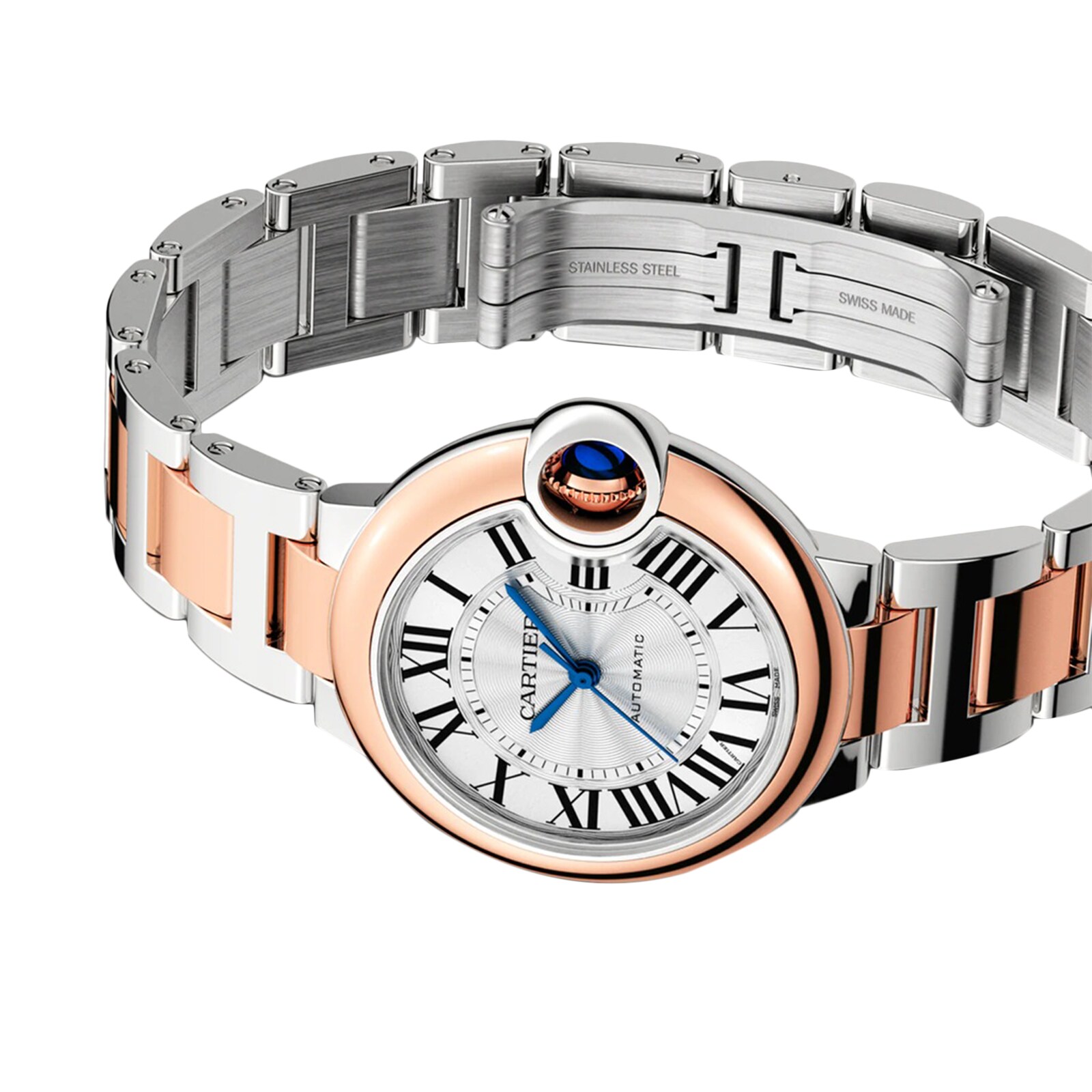 Replica Cartier Ballon Bleu De Cartier details 33mm Mechanical Movement With Automatic Winding Steel Rose Gold W2BB0032