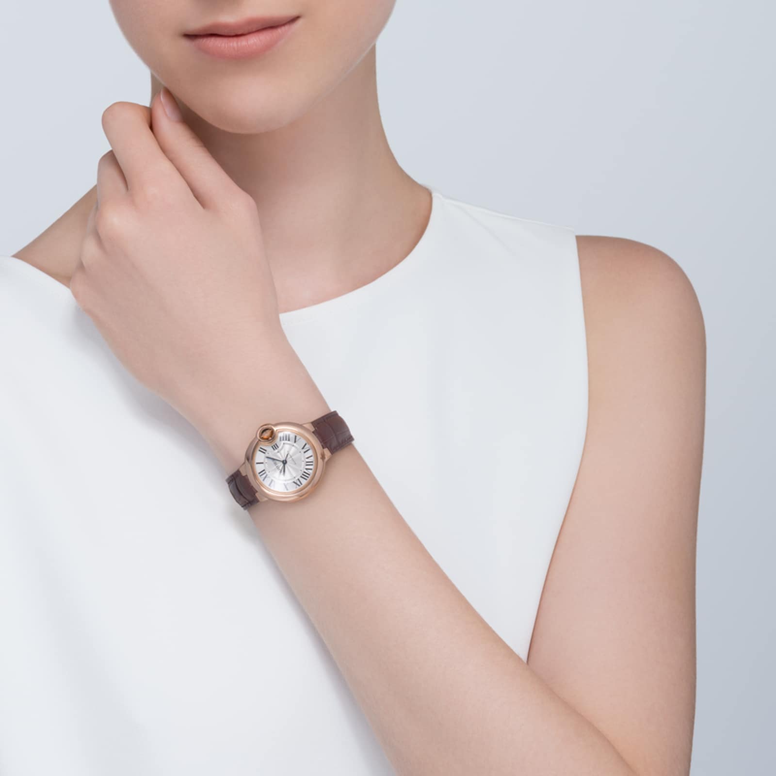 Replica Cartier Ballon Bleu De Cartier details 33mm Automatic Movement Rose Gold Leather W6920097