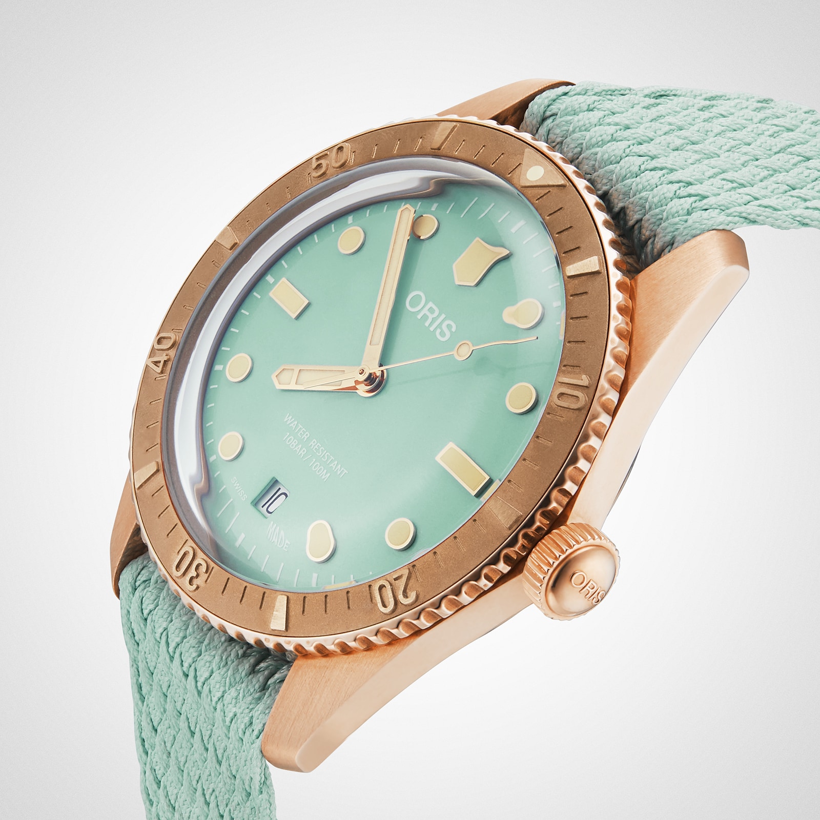 Replica Oris Divers Sixty-Five 38mm Cotton Candy Bronze Green Automatic details 01 733 7771 3157-07 3 19 03BRS