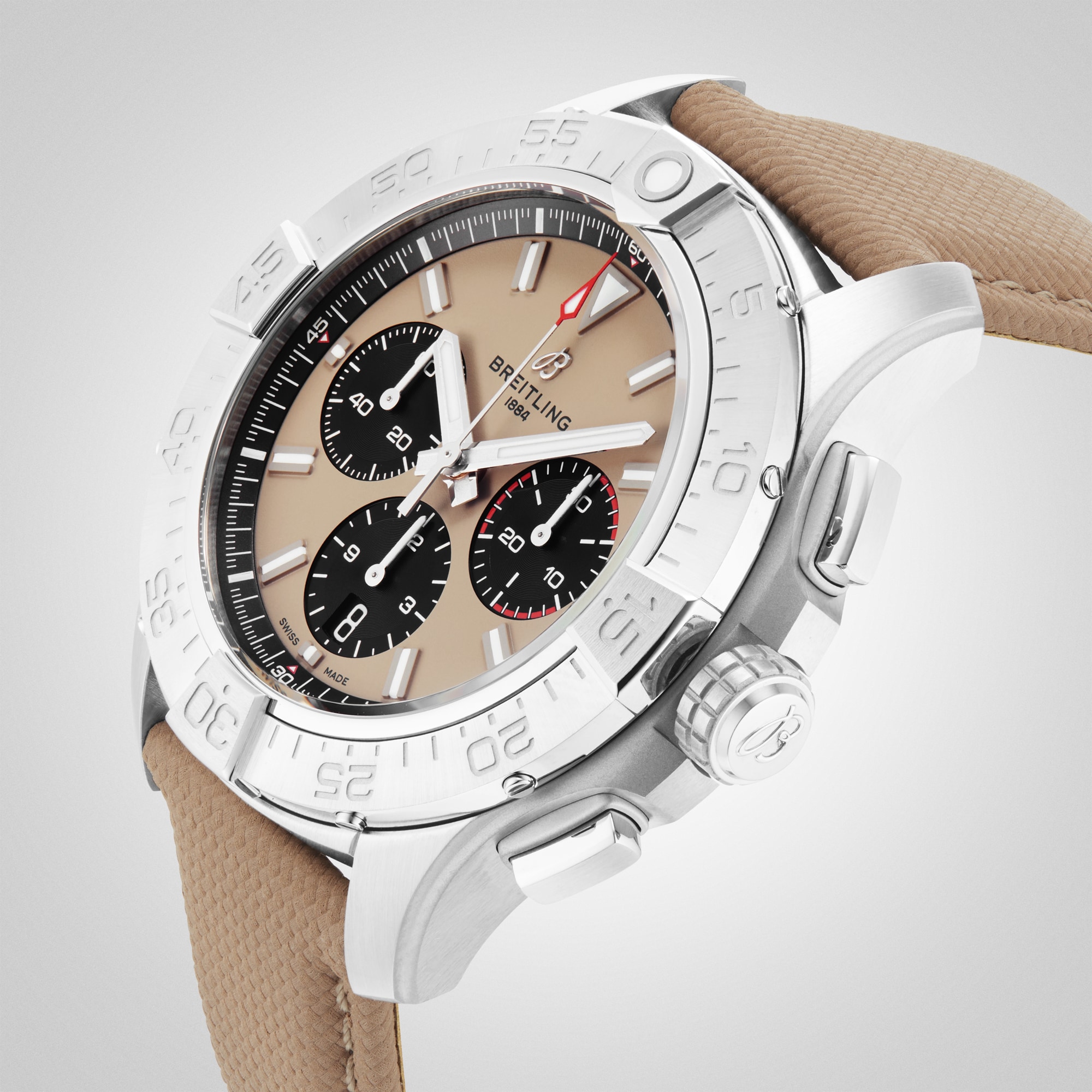 Replica Breitling Avenger B01 Chronograph 44mm Mens details Beige Leather AB0147101A1X1 4 Replica Breitling Avenger B01 Chronograph 44mm Mens details Beige Leather AB0147101A1X1