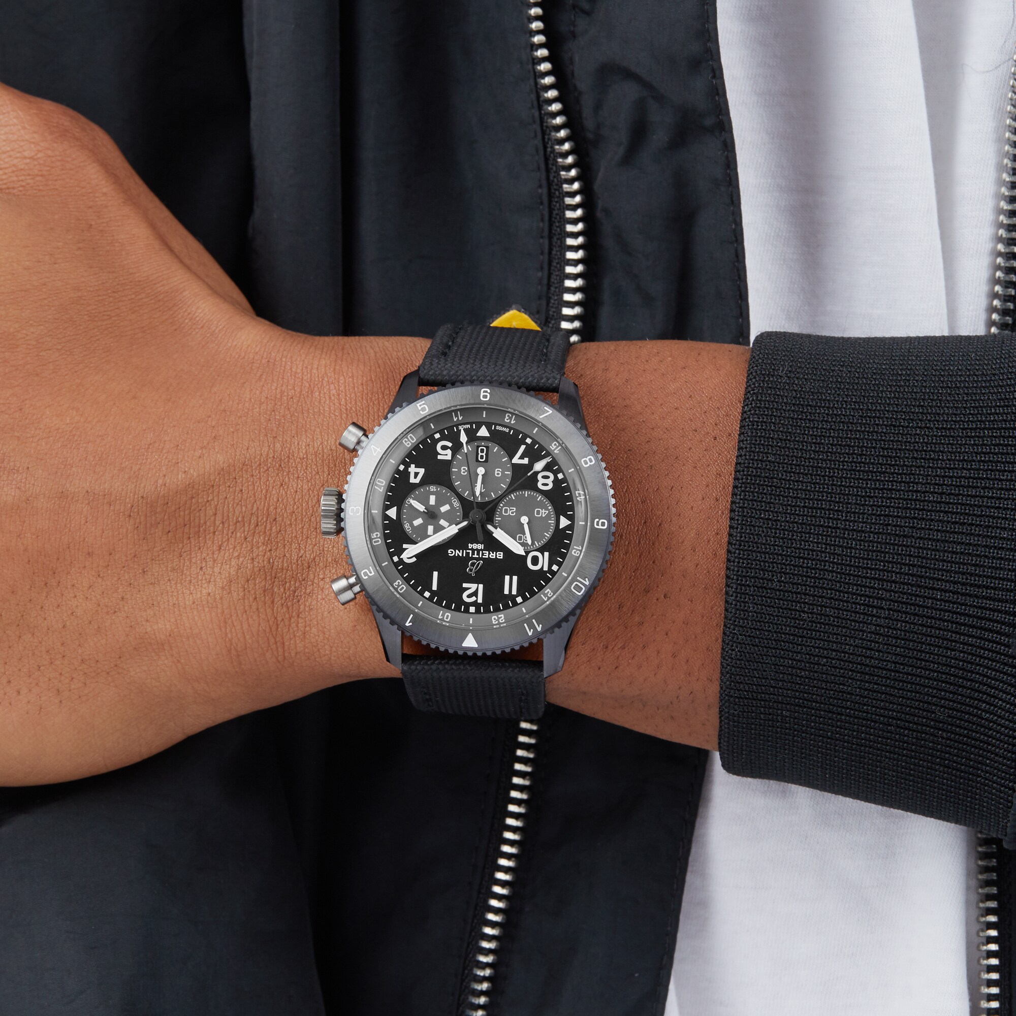 Replica Breitling Super AVI B04 Chronograph GMT Mosquito Night Fighter 46mm Mens details Black SB04451A1B1X1 4 Replica Breitling Super AVI B04 Chronograph GMT Mosquito Night Fighter 46mm Mens details Black SB04451A1B1X1