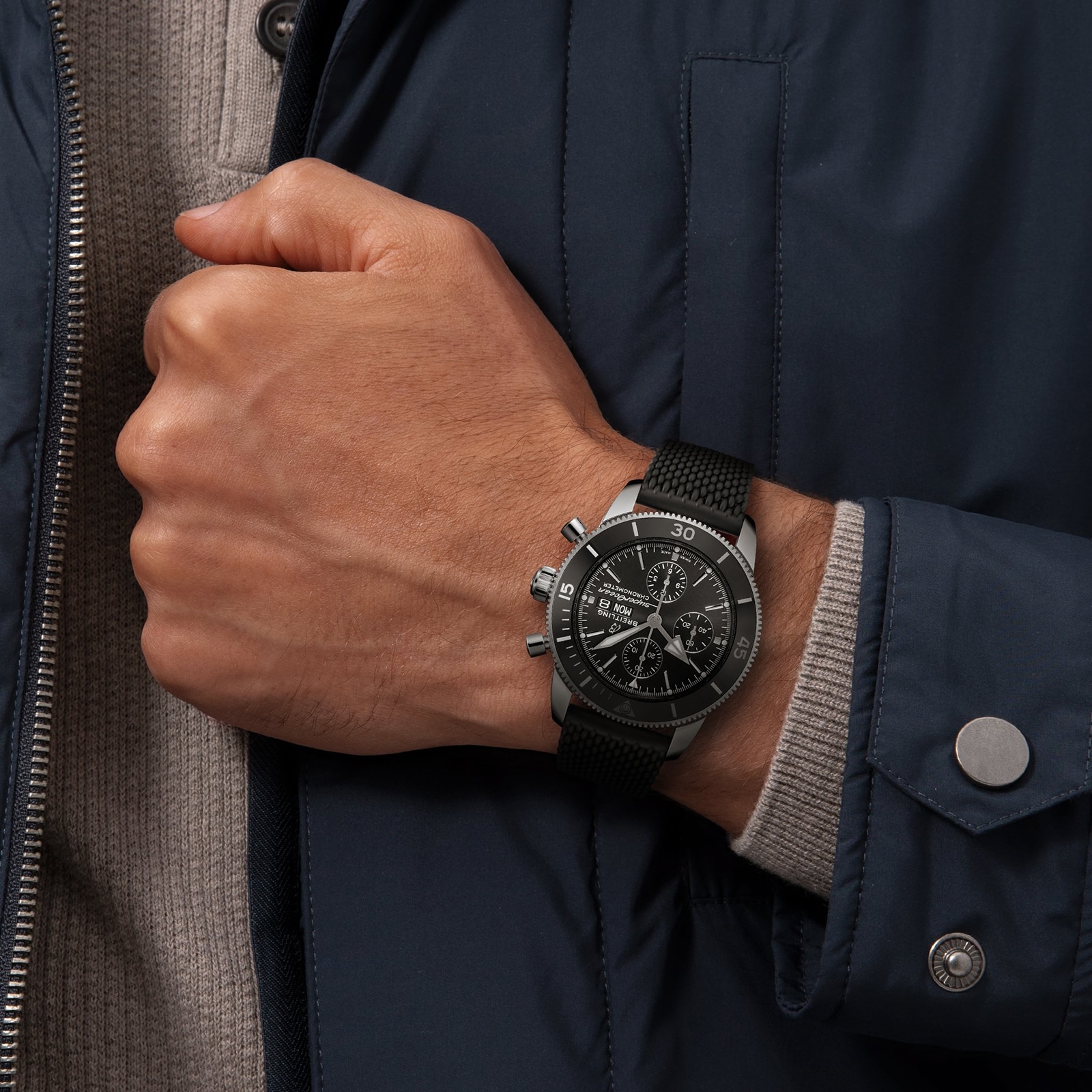 Replica Breitling Superocean Heritage Chronograph 44 Stainless Steel Rubber Strap details A13313121B1S1 4 Replica Breitling Superocean Heritage Chronograph 44 Stainless Steel Rubber Strap details A13313121B1S1