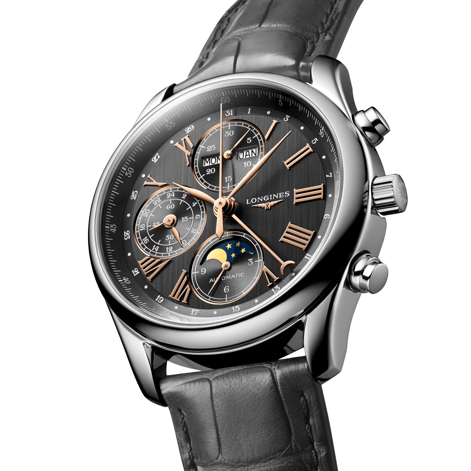 Replica Longines Master Collection 40mm Mens details Grey Alligator L26734612