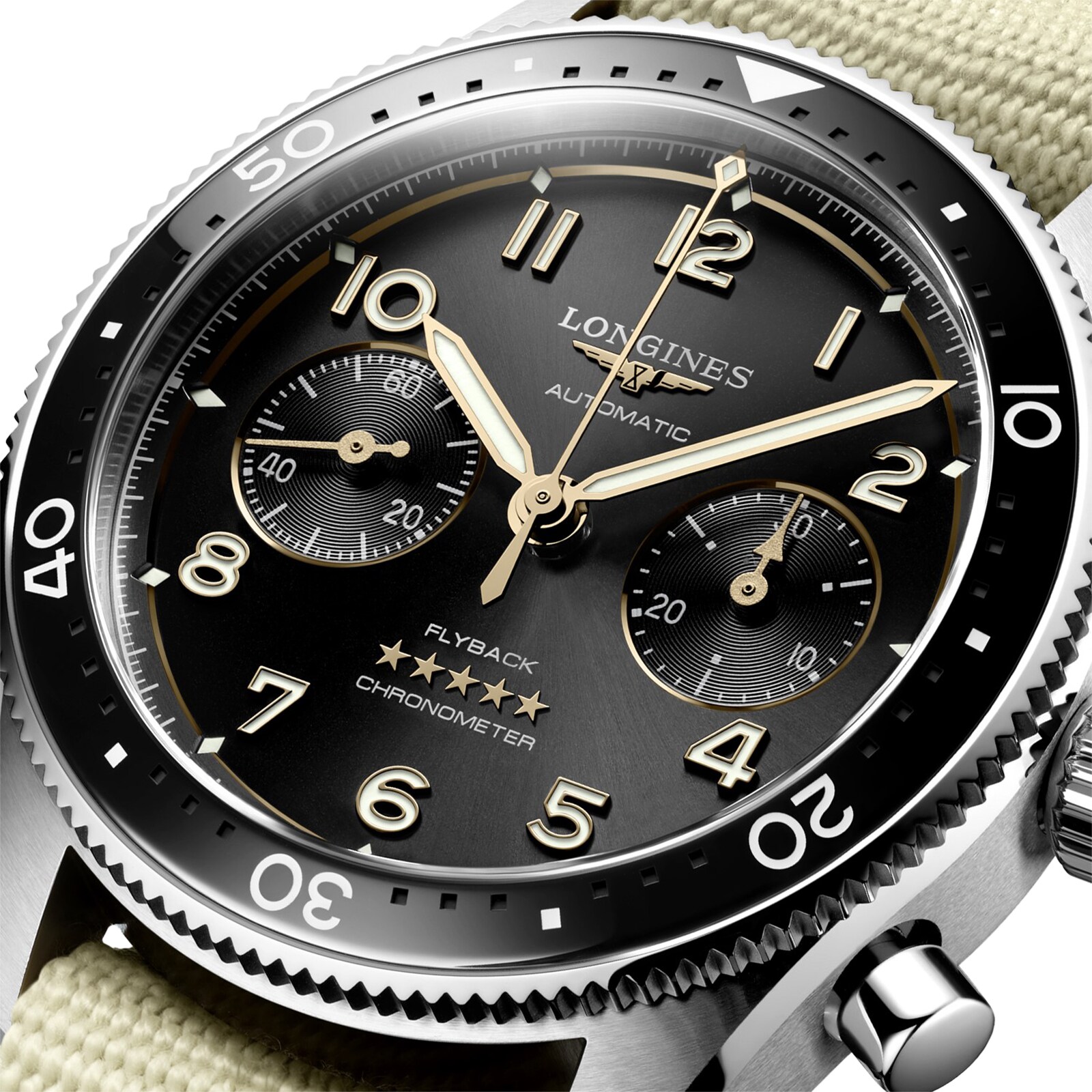 Replica Longines Spirit Flyback 42mm Steel Beige NATO Strap Black Sunray Dial L38214539 4 Replica Longines Spirit Flyback 42mm Steel Beige NATO Strap Black Sunray Dial L38214539