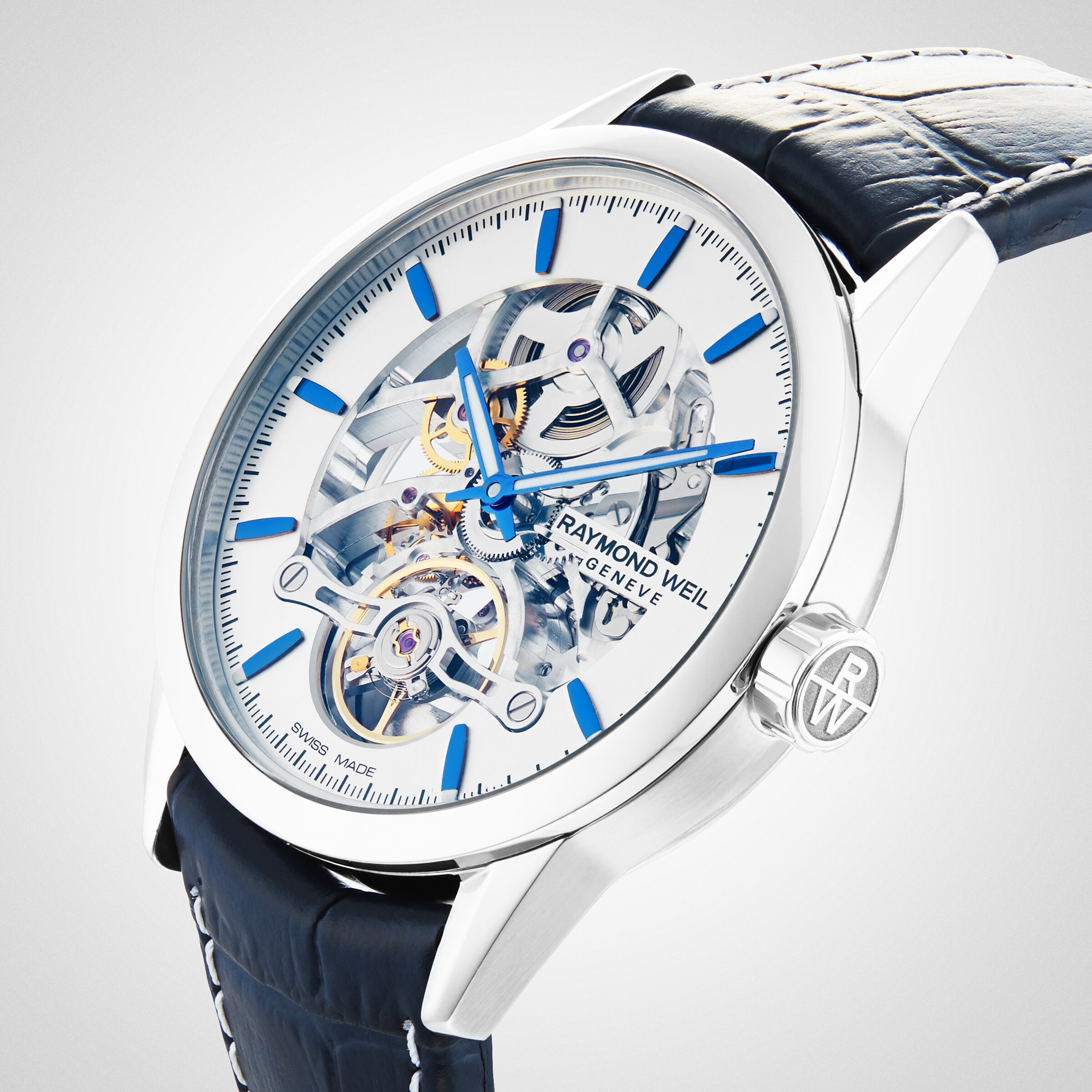 Replica Raymond Weil Blue Skeleton Freelancer 2785 42.5mm Mens details 2785-STC-65001