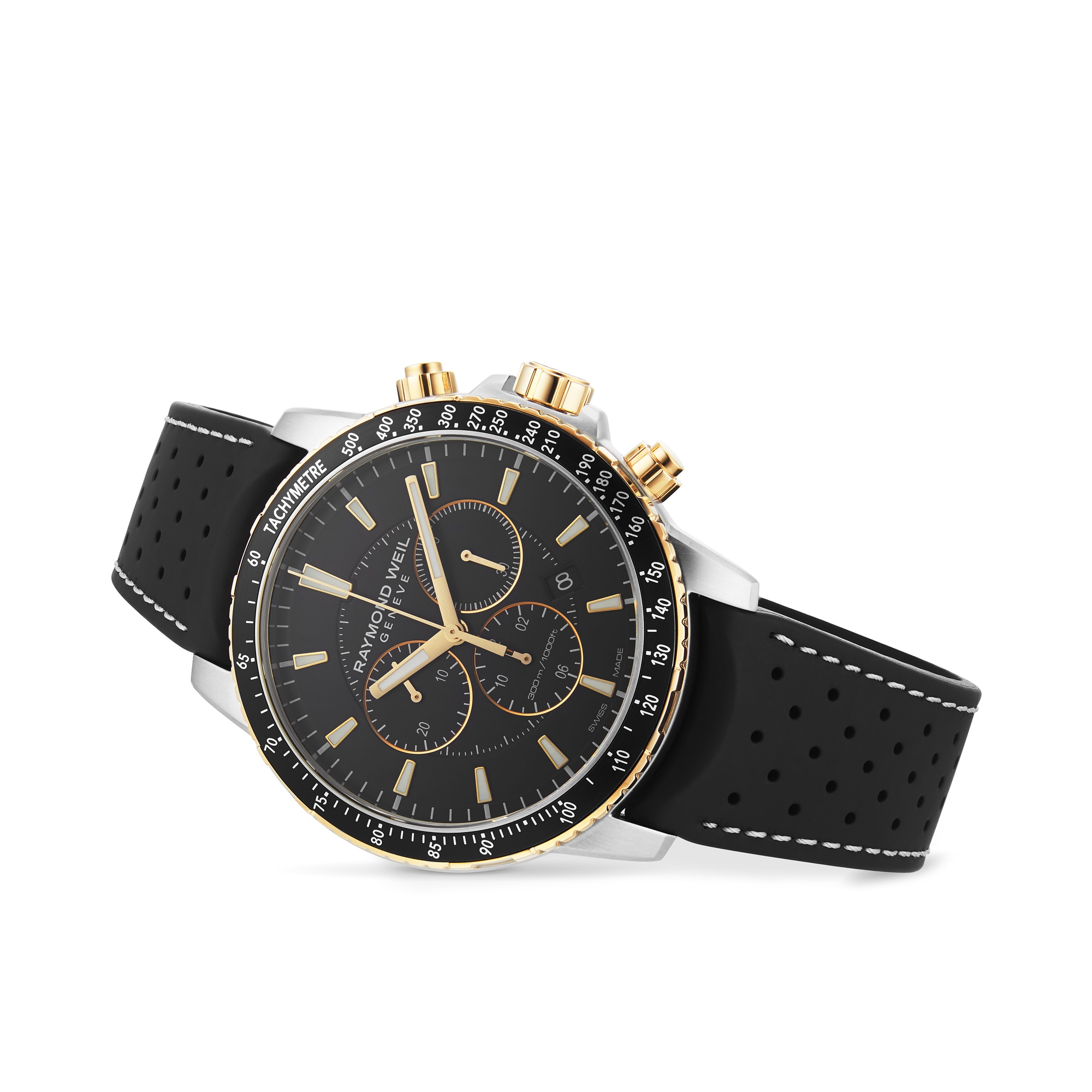 Replica Raymond Weil Tango Mens Black Rubber Strap Chronograph details 43mm 8570-RS1-20001