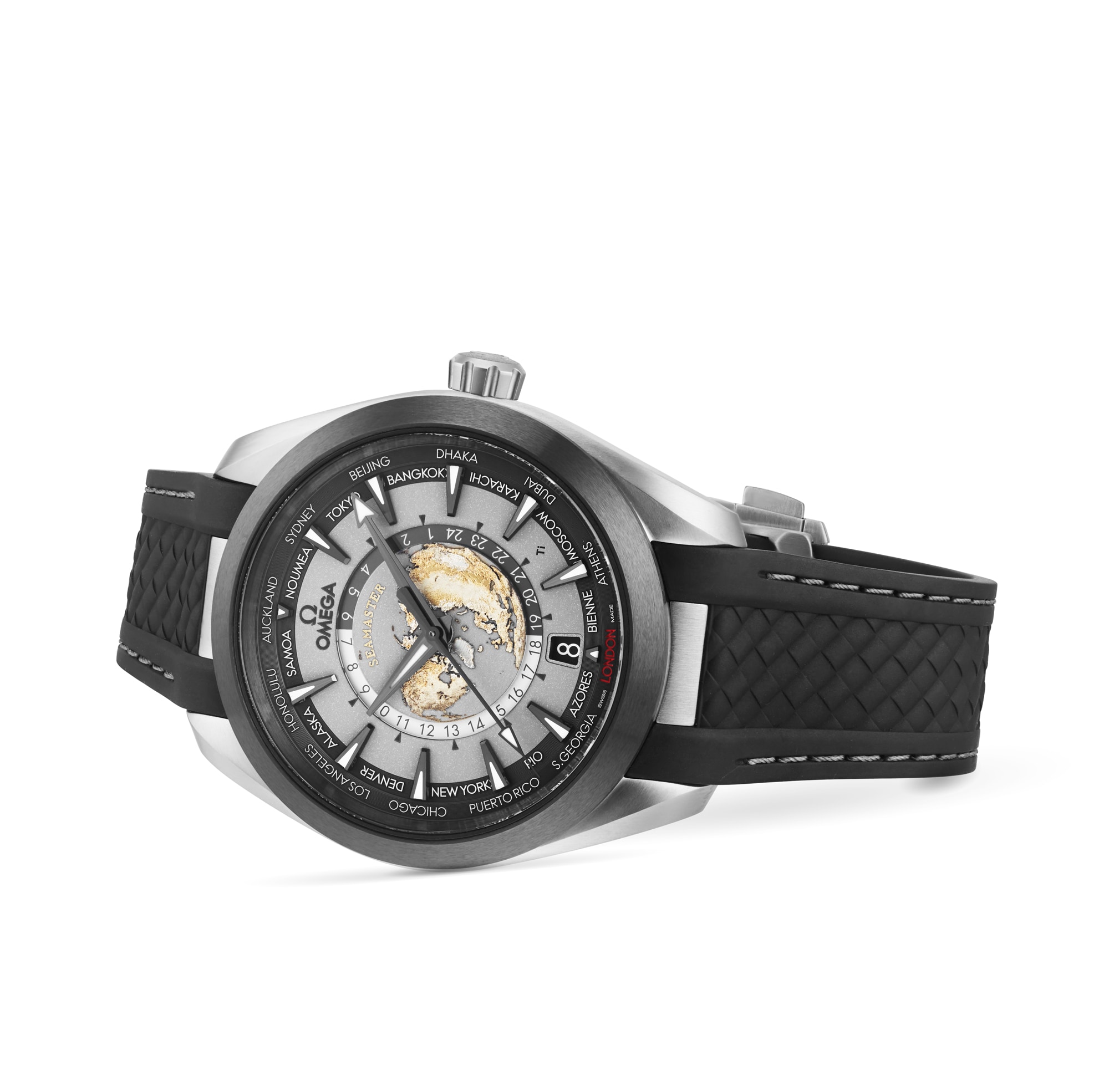 Replica Omega Seamaster Aqua Terra 150m Co Axial Master Chronometer GMT Worldtimer 43mm Mens details Black Rubber O22092432299001 4 Replica Omega Seamaster Aqua Terra 150m Co Axial Master Chronometer GMT Worldtimer 43mm Mens details Black Rubber O22092432299001