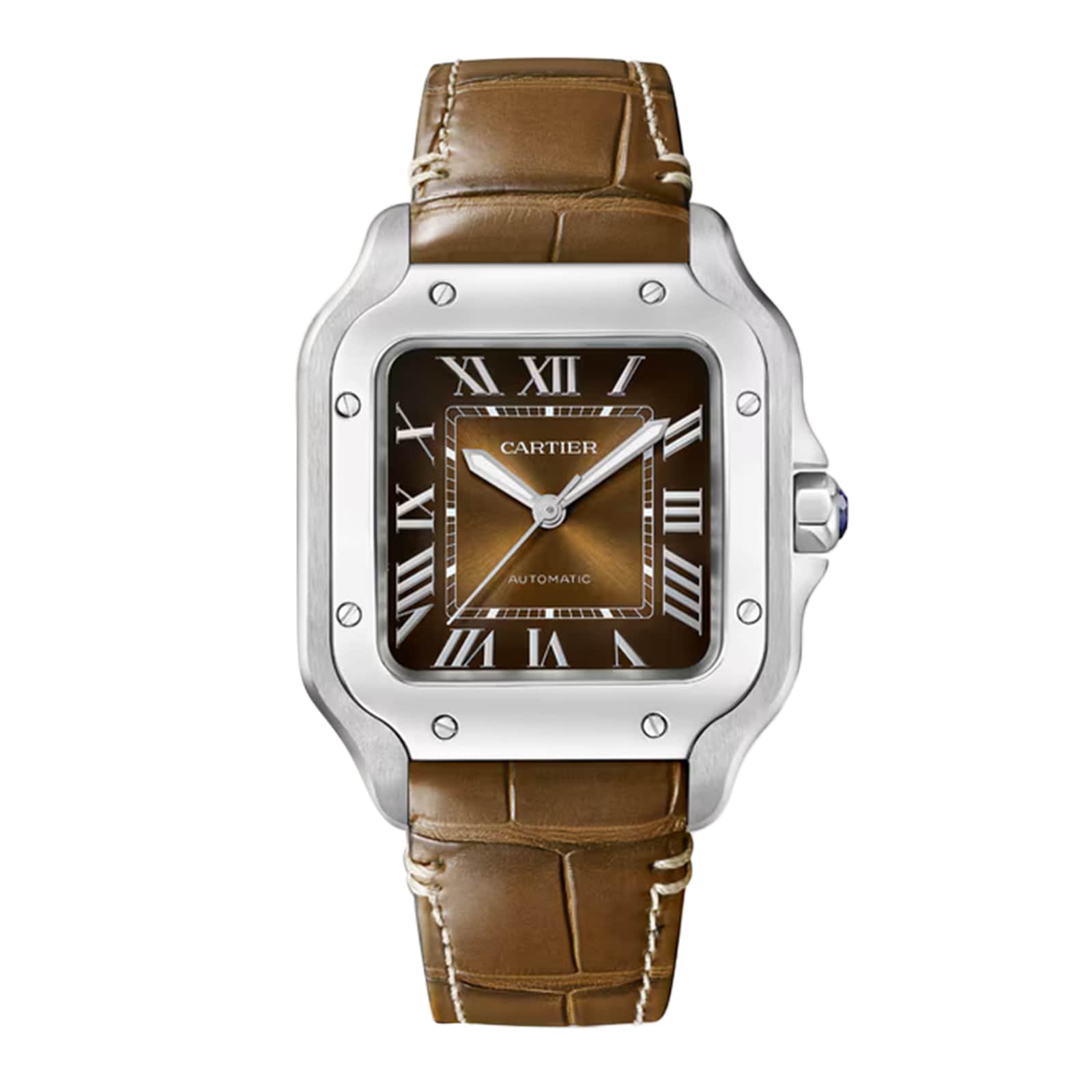 Replica Cartier Santos De Cartier details Medium Model Automatic Winding Steel Case Interchangeable Leather Strap WSSA0065