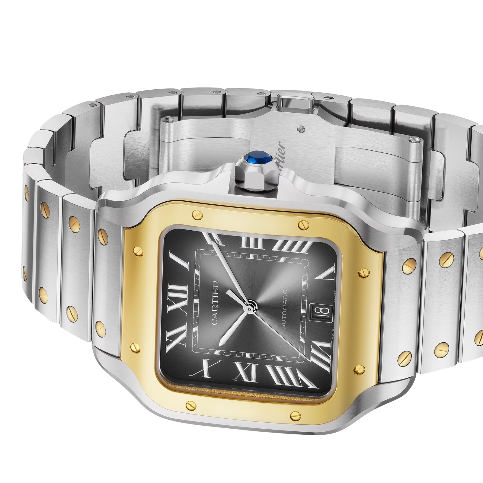 Replica Cartier Santos De Cartier details Large Model Automatic Winding Steel Case Yellow Gold Interchangeable Leather Strap W2SA0030 5 Replica Cartier Santos De Cartier details Large Model Automatic Winding Steel Case Yellow Gold Interchangeable Leather Strap W2SA0030