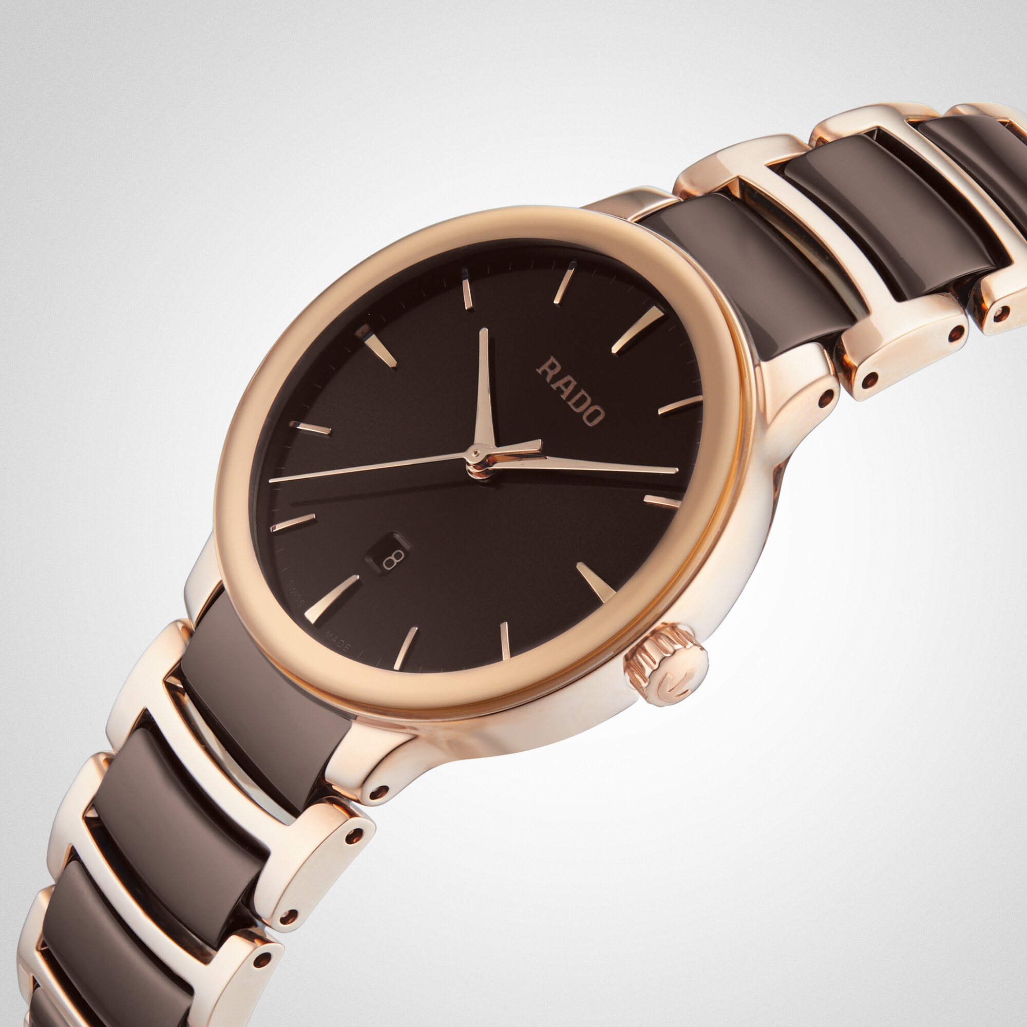 Replica Rado Centrix 30mm Stainless Steel Ladies details Brown R30024302