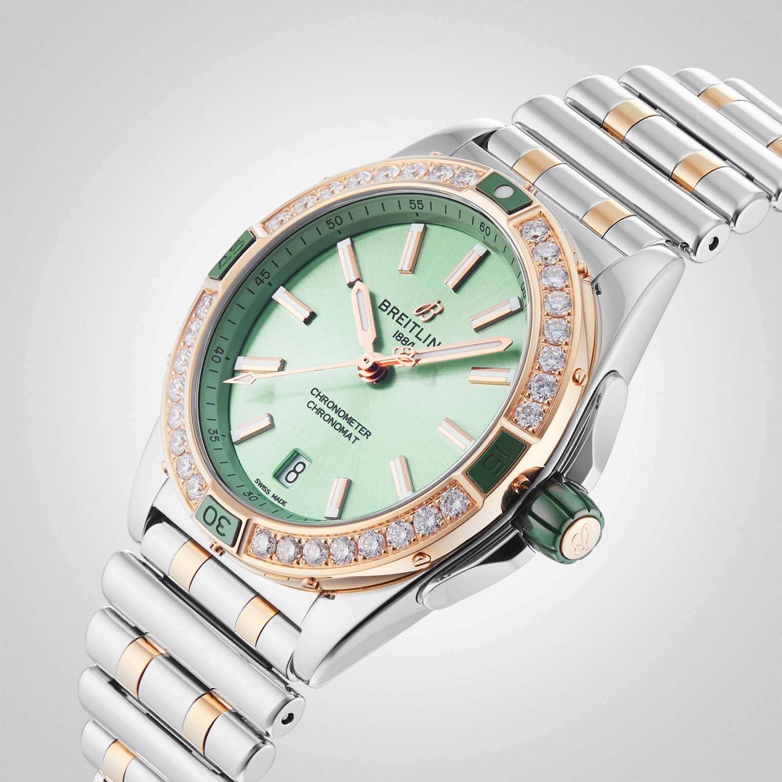 Replica Breitling Super Chronomat Automatic 38 Green Stainless Steel 18ct Rose Gold details U17356531L1U1 5 Replica Breitling Super Chronomat Automatic 38 Green Stainless Steel 18ct Rose Gold details U17356531L1U1