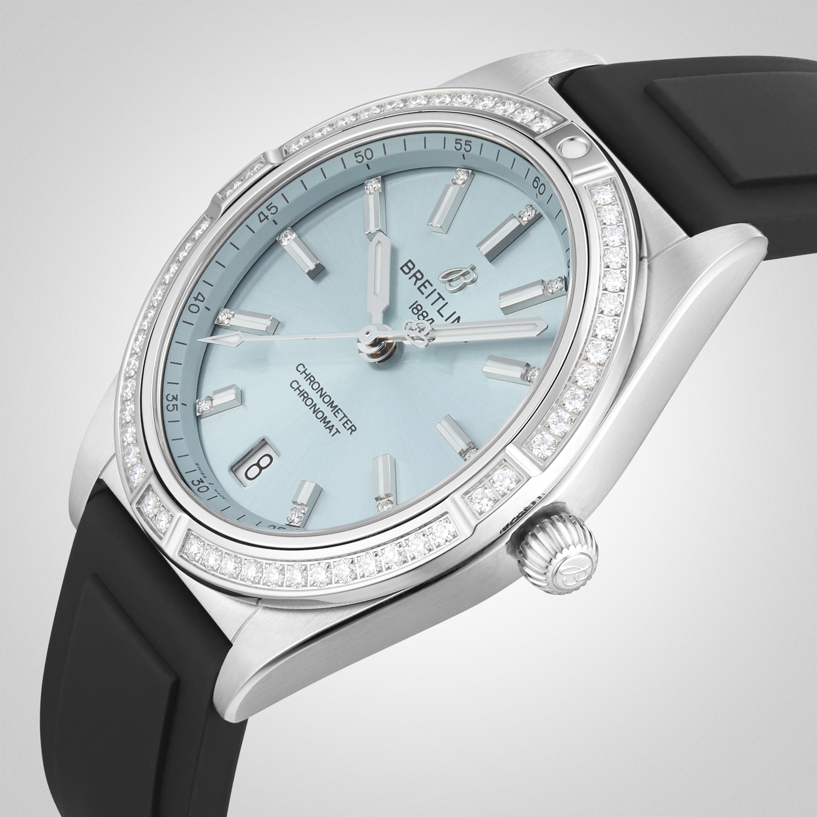 Replica Breitling Chronomat Automatic 36 Stainless Steel  18k grey gold Rubber Strap - Ice Blue details G10380591C1S1