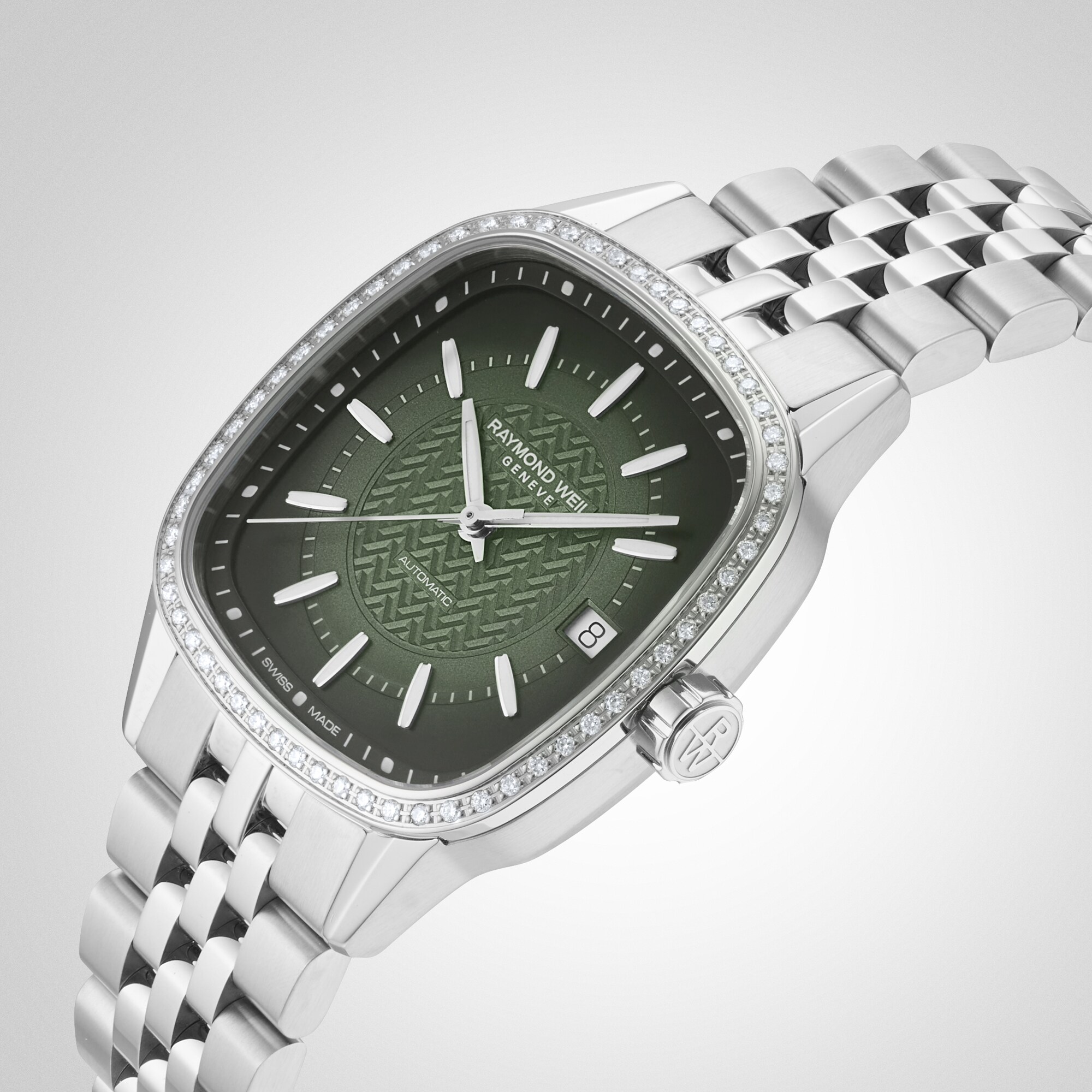Replica Raymond Weil Freelancer Automatic 34.5mm x 34.5mm Ladies details Lab Grown Diamonds Green 2490-STS-52051