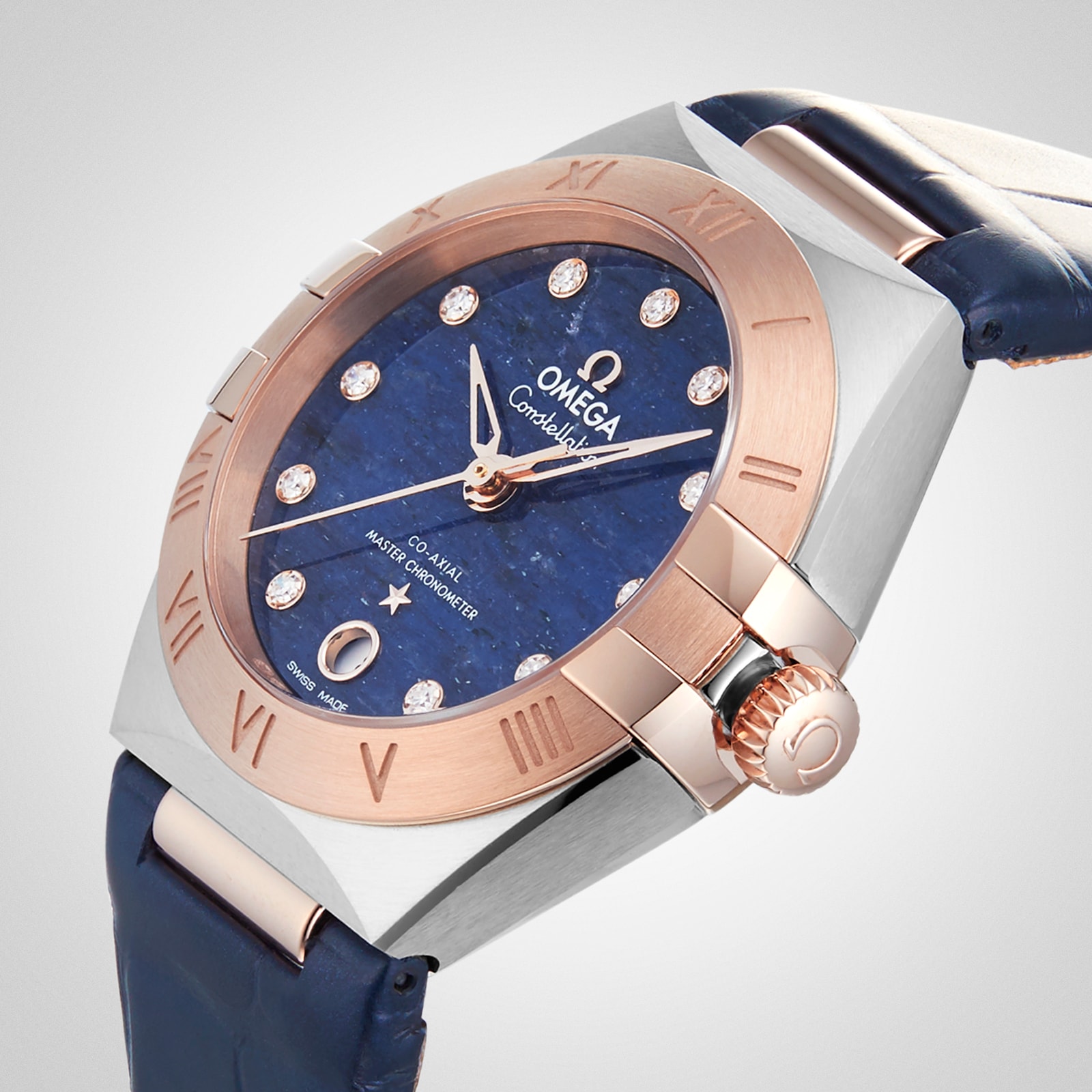 Replica Omega Constellation Co-Axial Master Chronometer 29mm Ladies details Blue O13123292099003