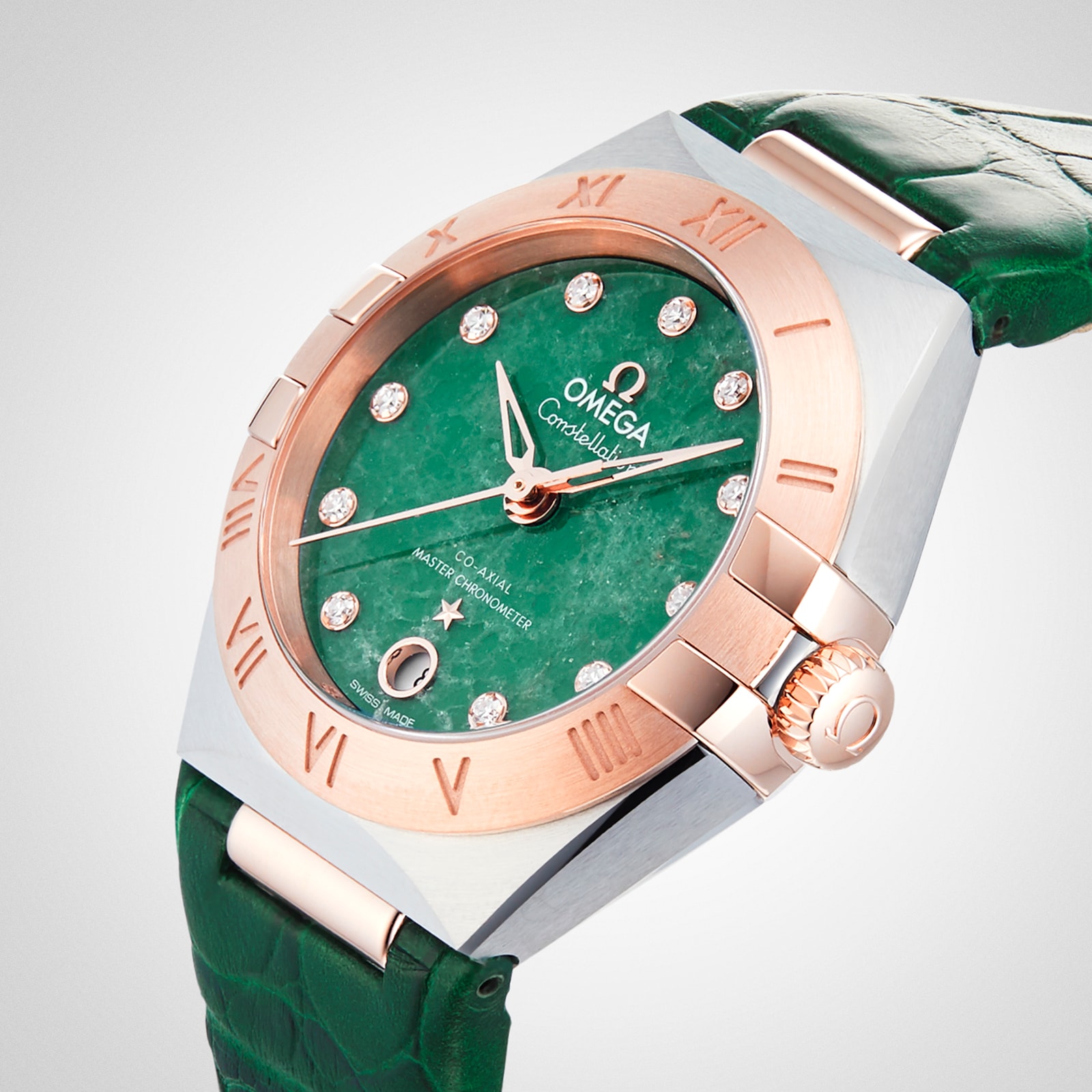 Replica Omega Constellation Co-Axial Master Chronometer 29mm Ladies details Green O13123292099001