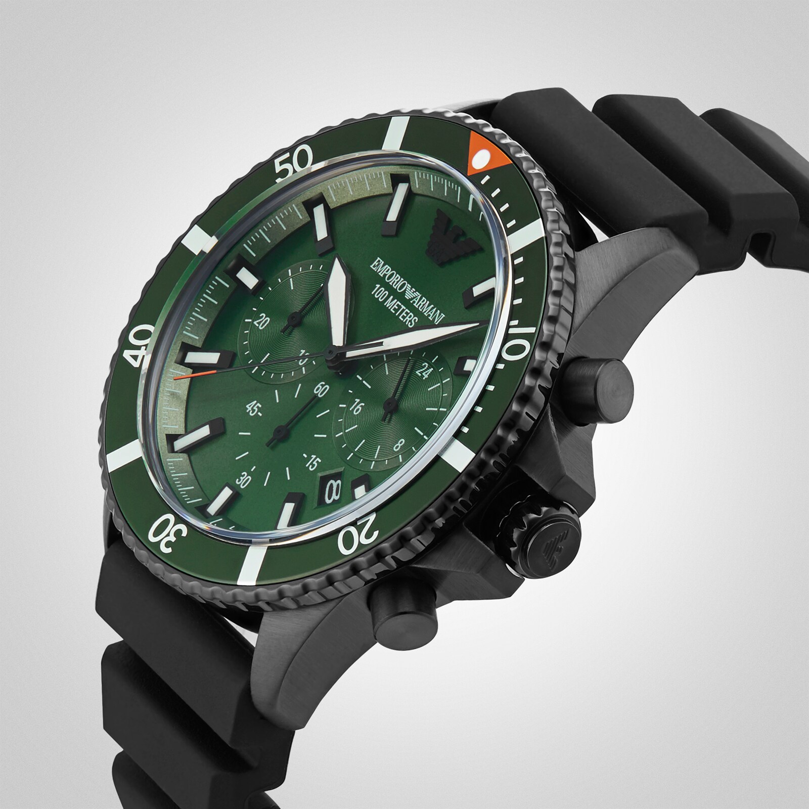 Replica Emporio Armani Chronograph Black Silicone Mens details 43mm AR11463