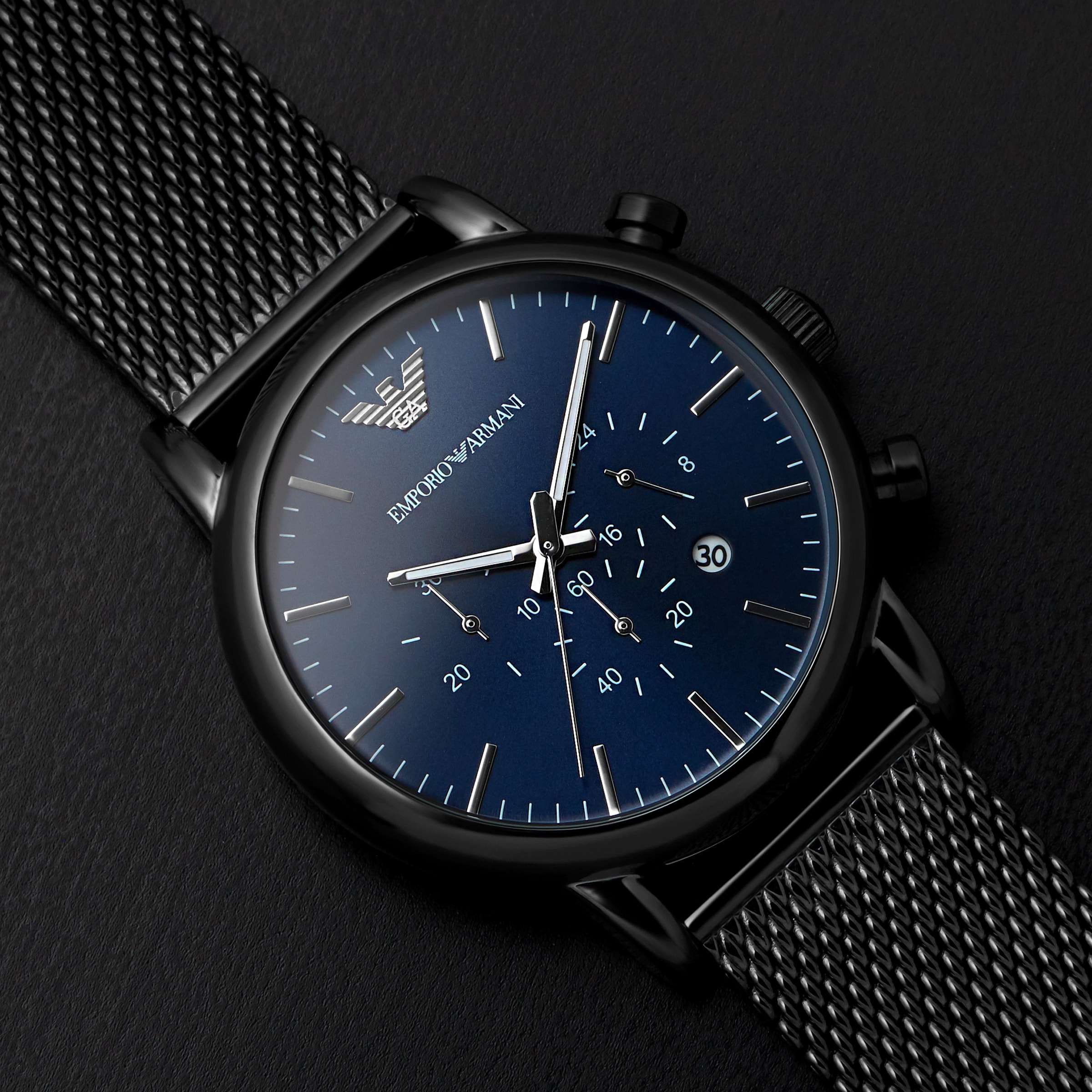 Replica Emporio Armani Grey Mesh Blue Dial Gents details AR1979 5 Replica Emporio Armani Grey Mesh Blue Dial Gents details AR1979