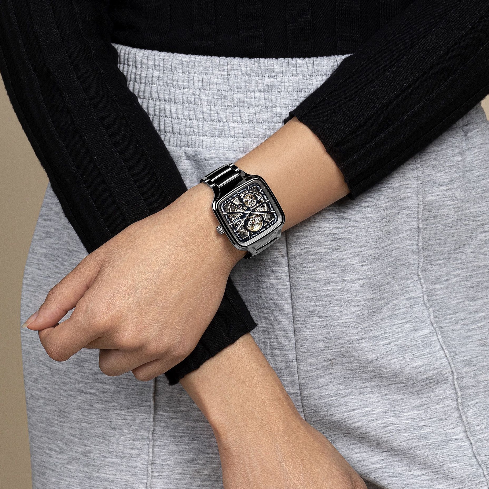 Replica Rado True Square Automatic Open Heart 38mm Mens details R27083202