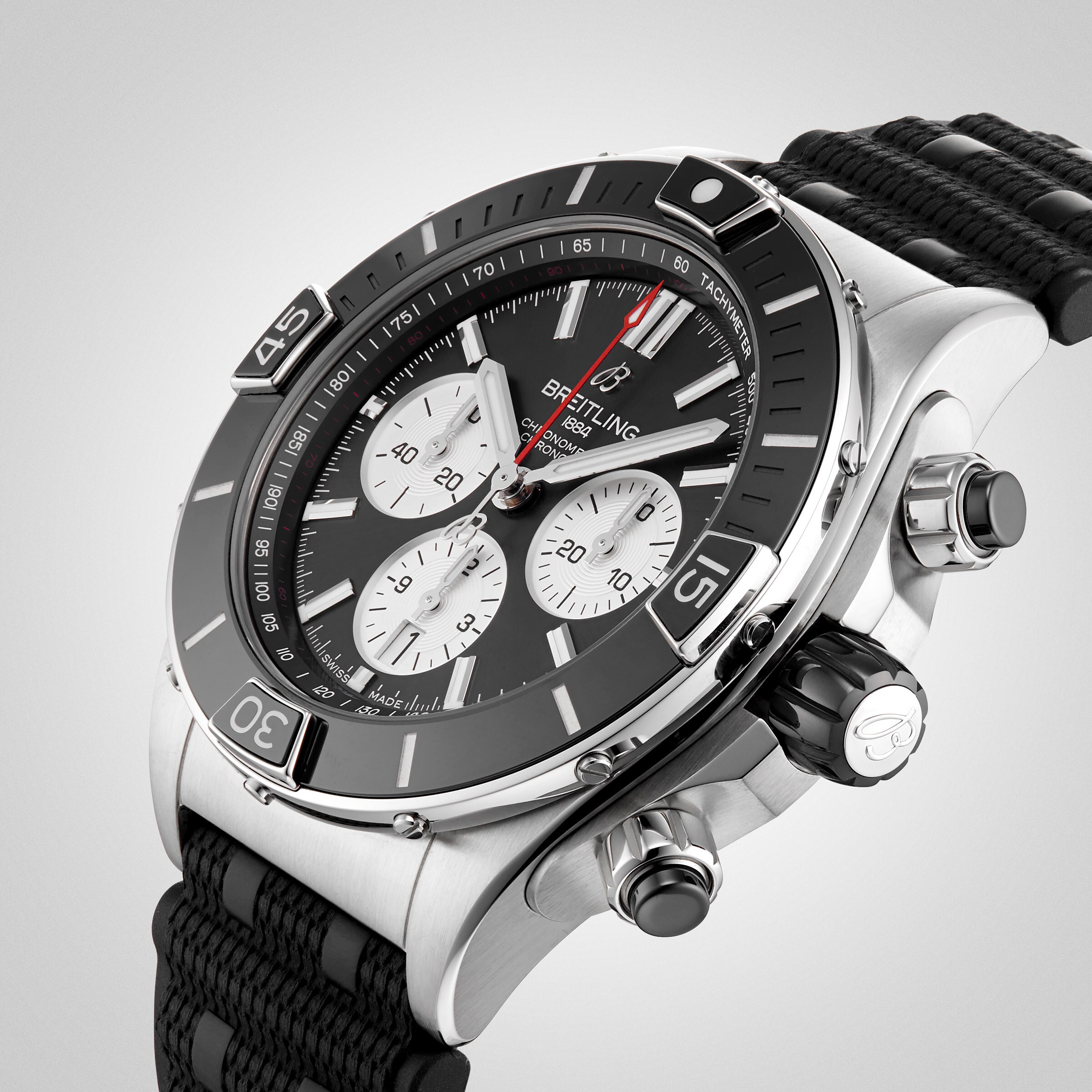 Replica Breitling Super Chronomat B01 44 Stainless Steel Rubber Strap details AB0136251B1S1
